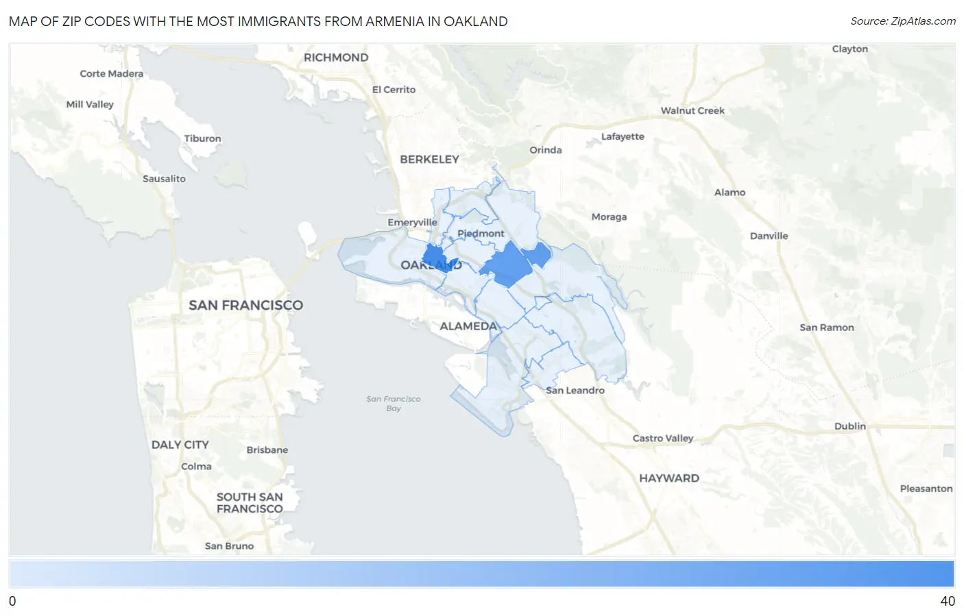 Zip Codes with the Most Immigrants from Armenia in Oakland Map