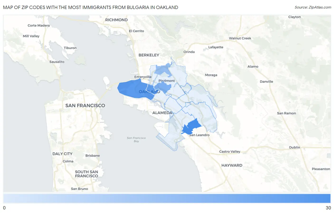 Zip Codes with the Most Immigrants from Bulgaria in Oakland Map