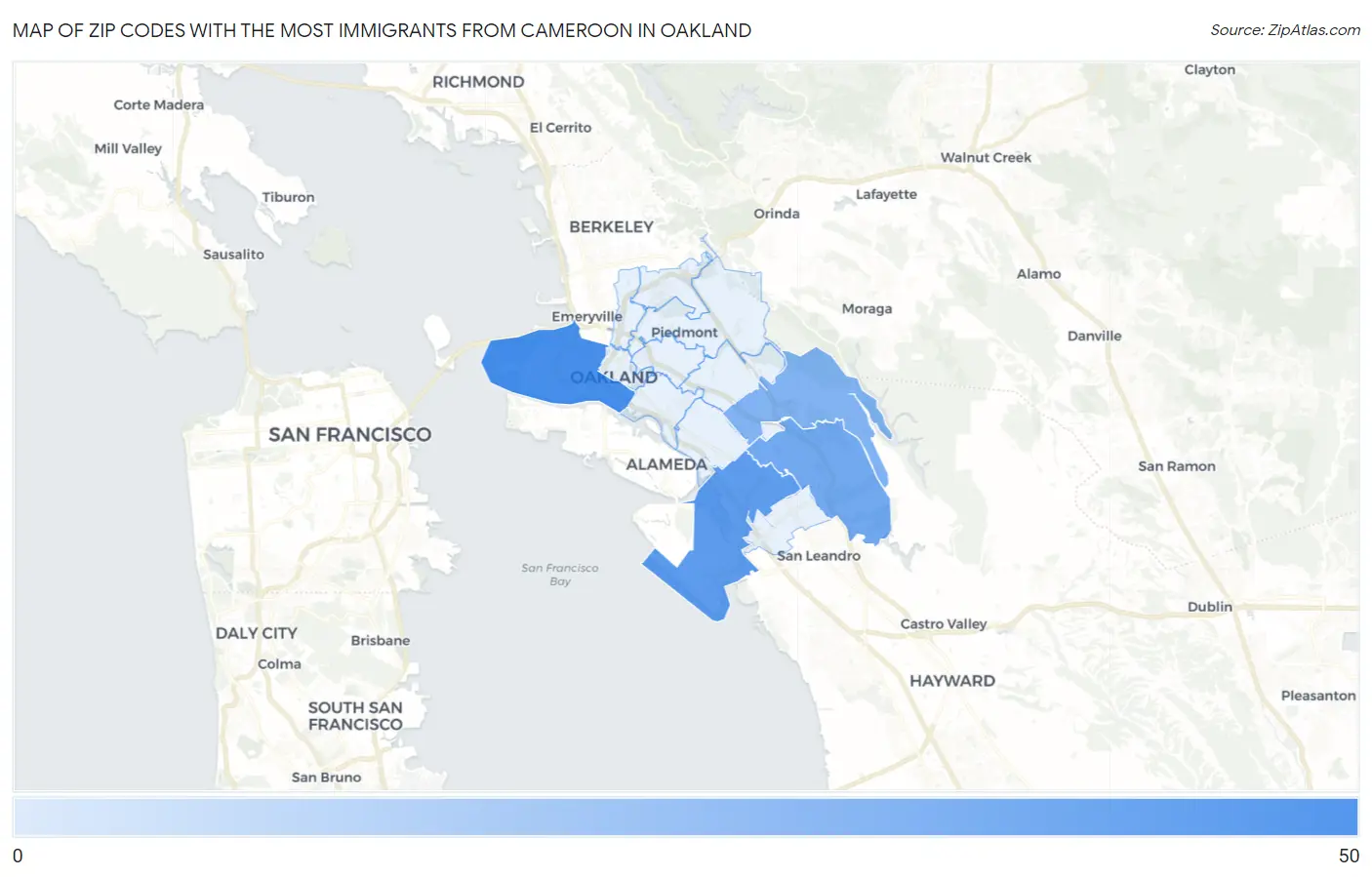 Zip Codes with the Most Immigrants from Cameroon in Oakland Map