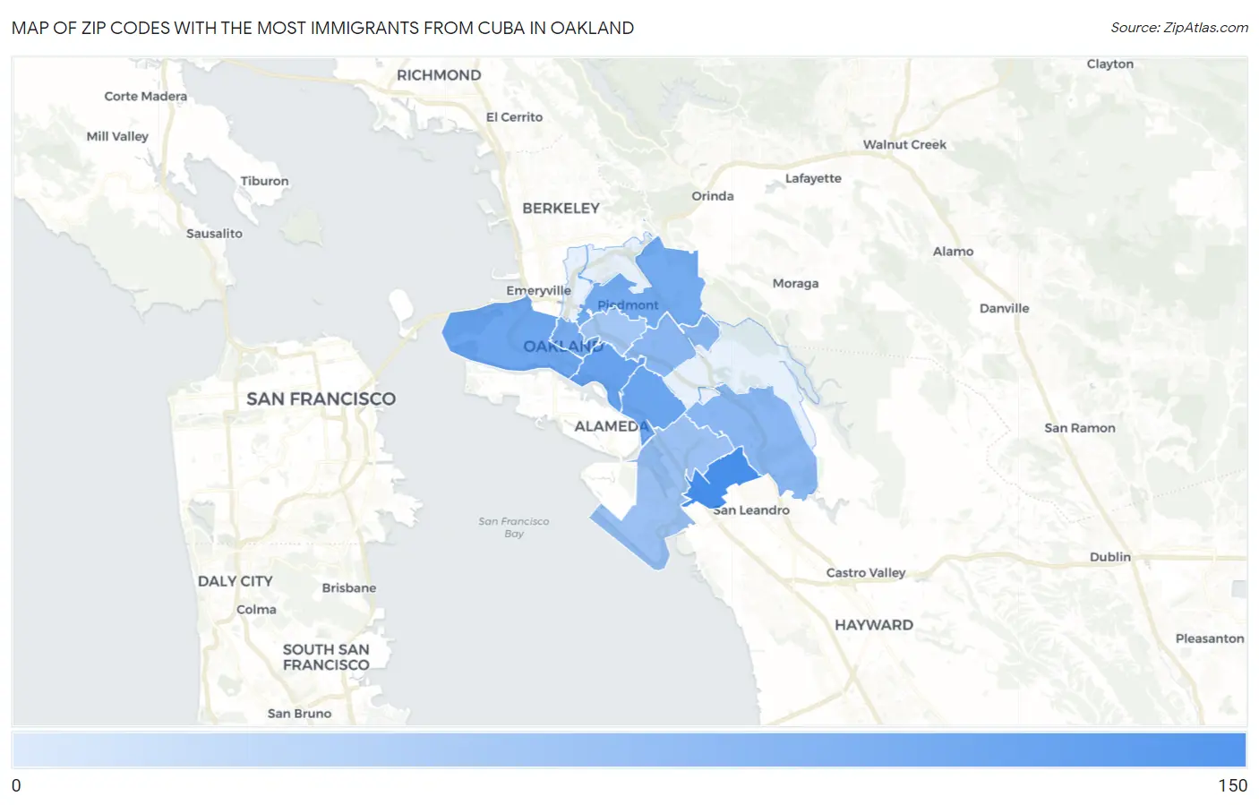 Zip Codes with the Most Immigrants from Cuba in Oakland Map