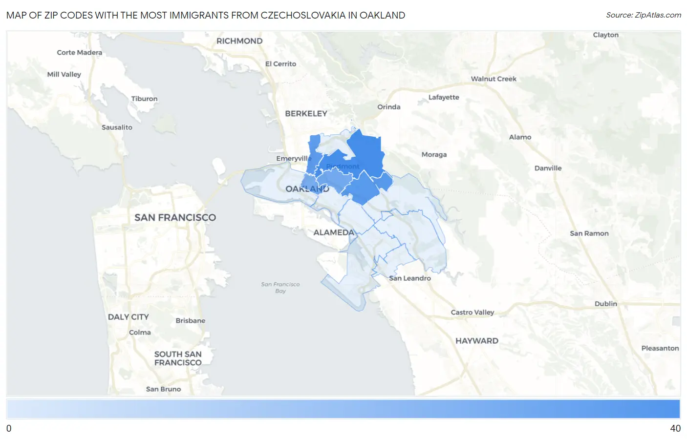 Zip Codes with the Most Immigrants from Czechoslovakia in Oakland Map