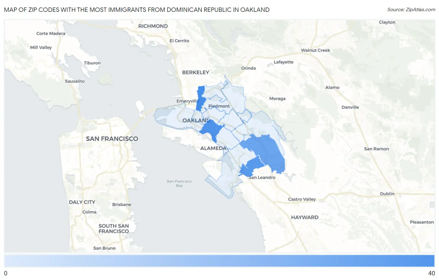 Zip Codes with the Most Immigrants from Dominican Republic in Oakland Map