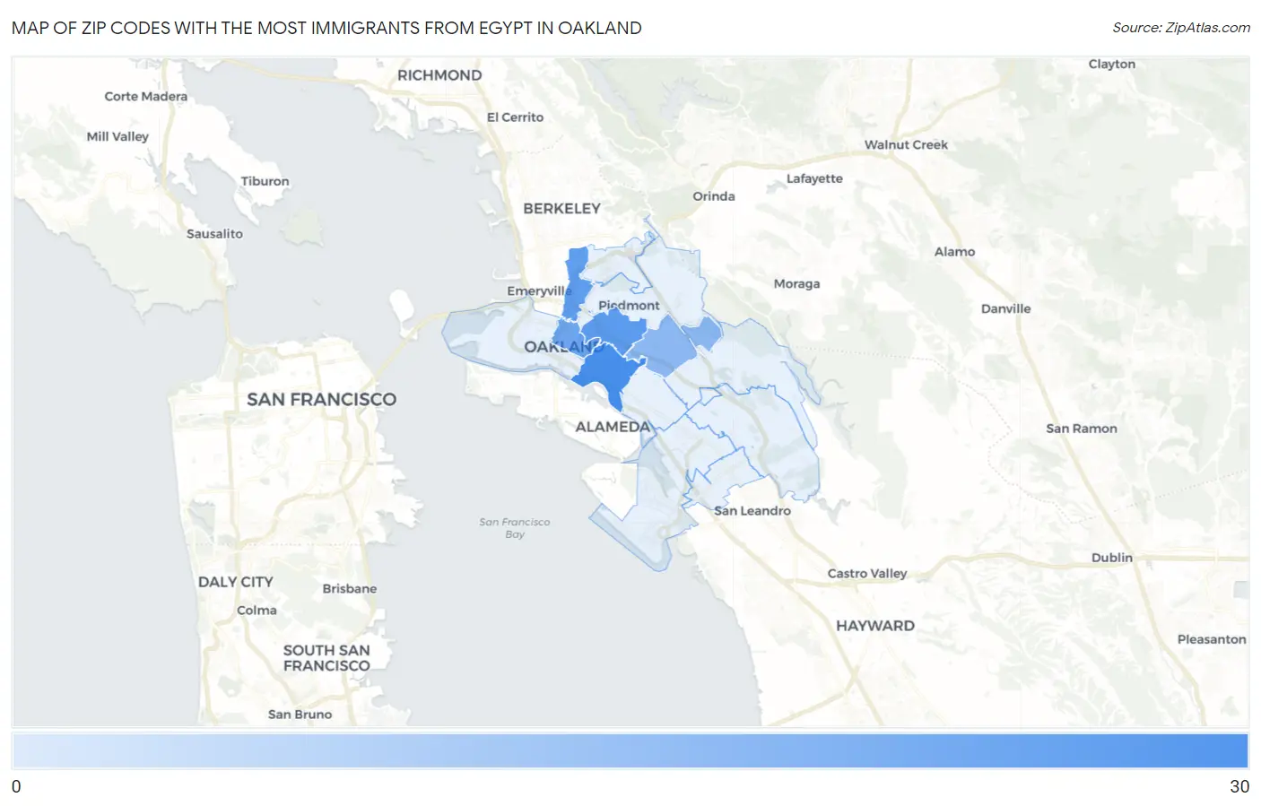 Zip Codes with the Most Immigrants from Egypt in Oakland Map
