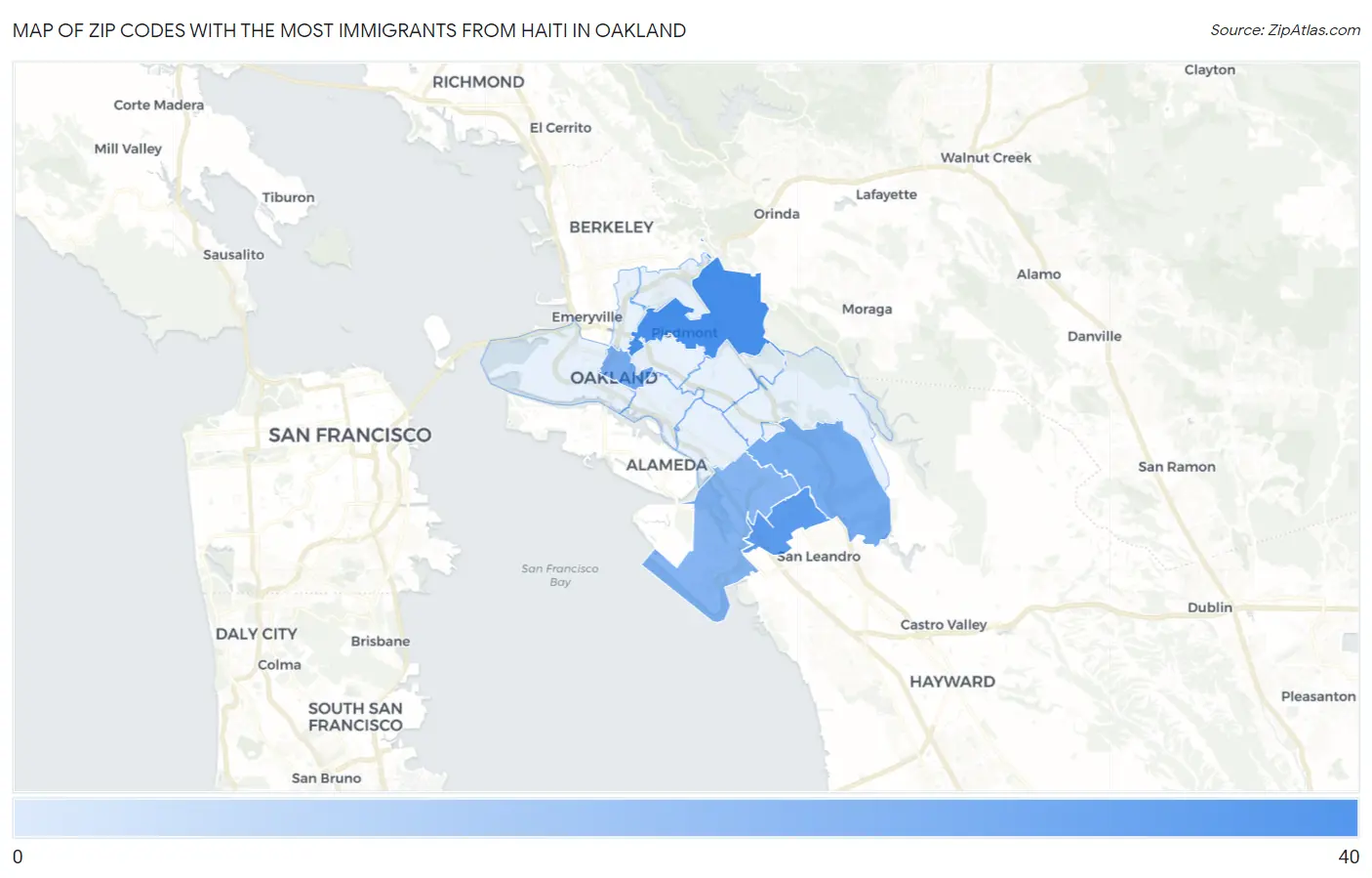 Zip Codes with the Most Immigrants from Haiti in Oakland Map