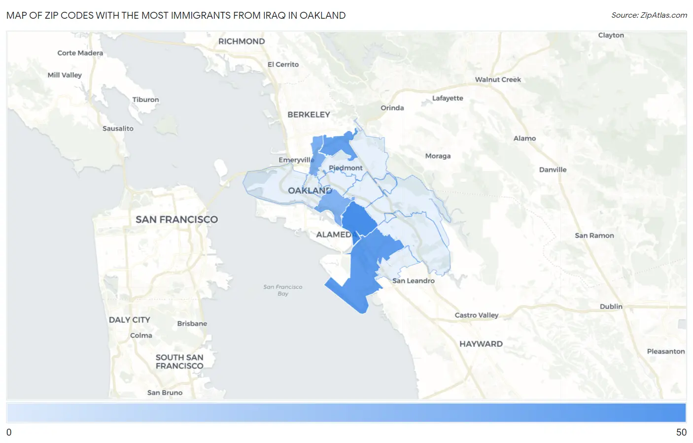 Zip Codes with the Most Immigrants from Iraq in Oakland Map