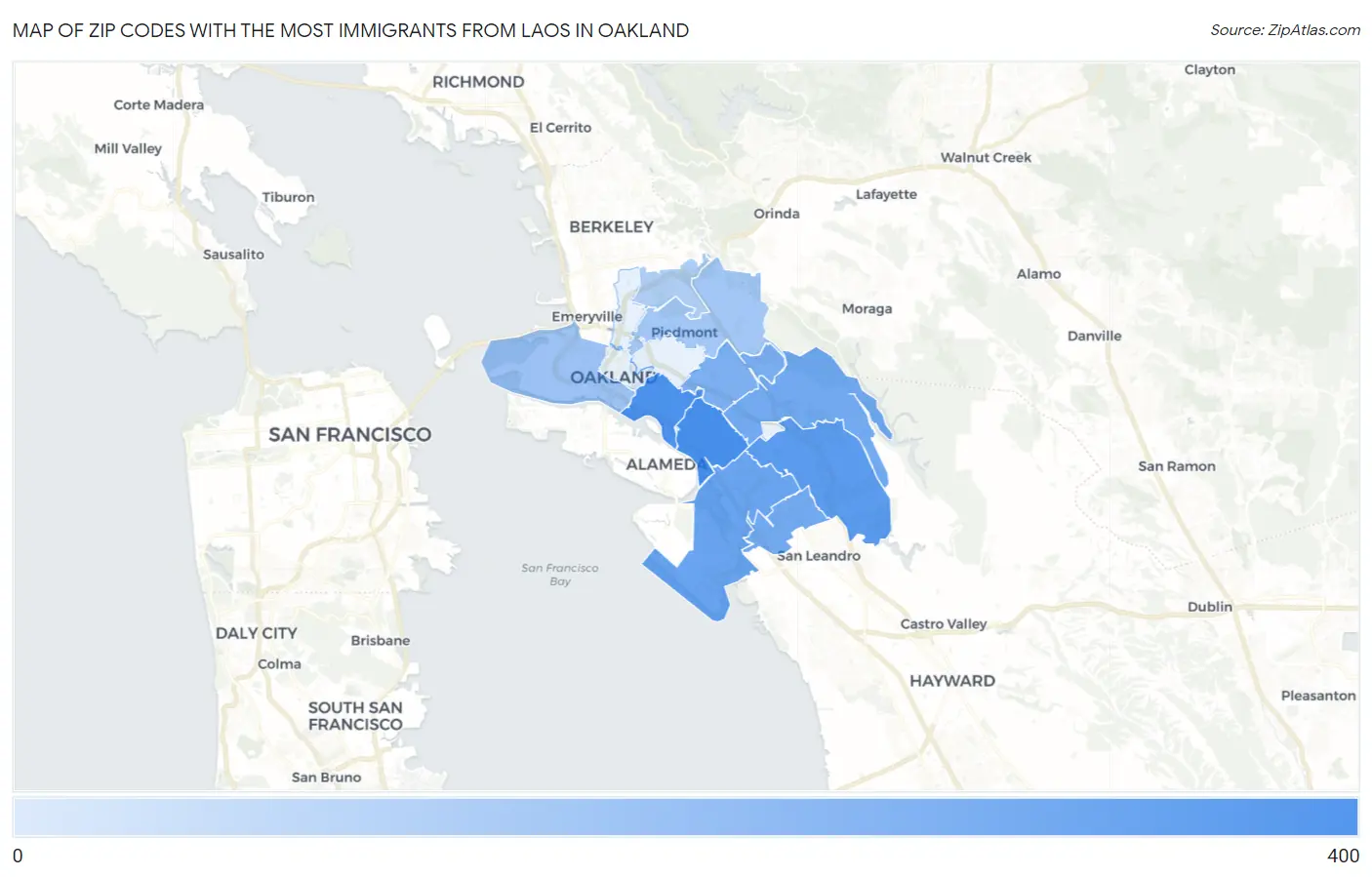 Zip Codes with the Most Immigrants from Laos in Oakland Map