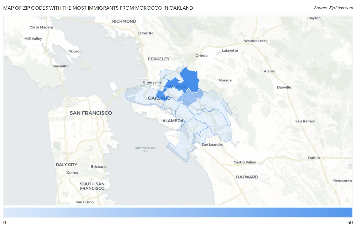 Zip Codes with the Most Immigrants from Morocco in Oakland Map