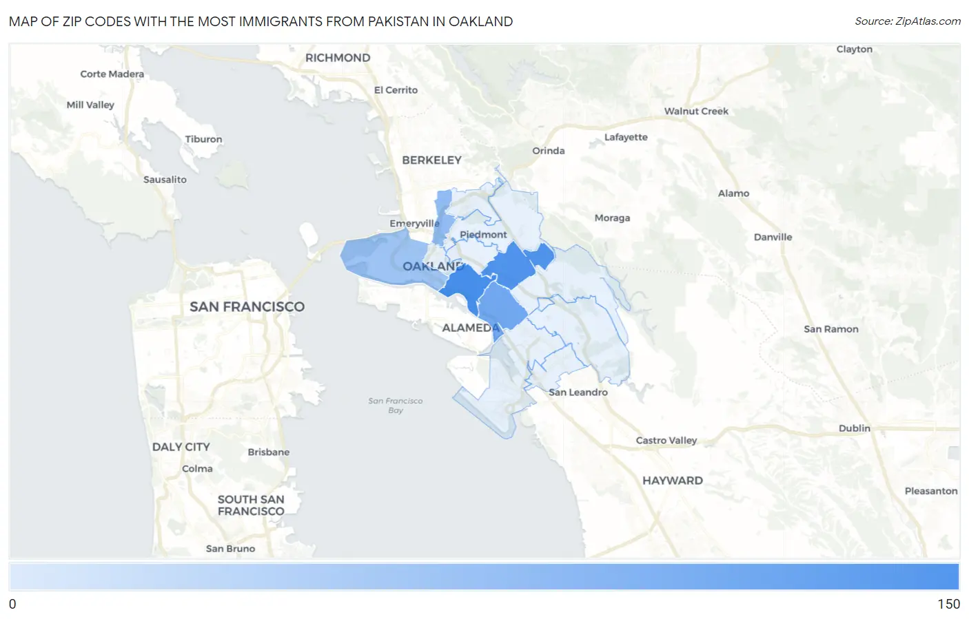 Zip Codes with the Most Immigrants from Pakistan in Oakland Map