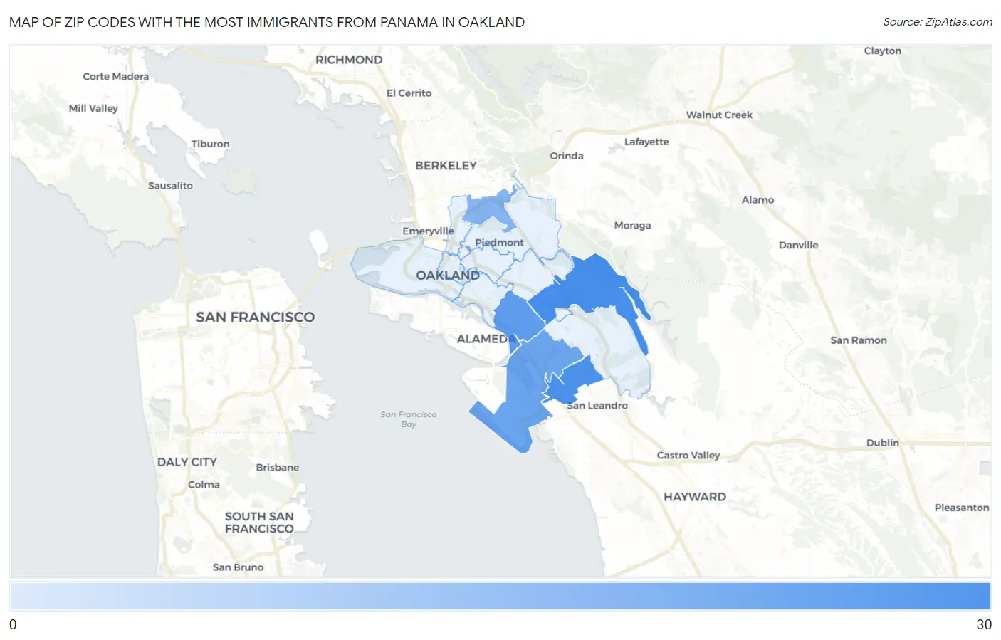 Zip Codes with the Most Immigrants from Panama in Oakland Map