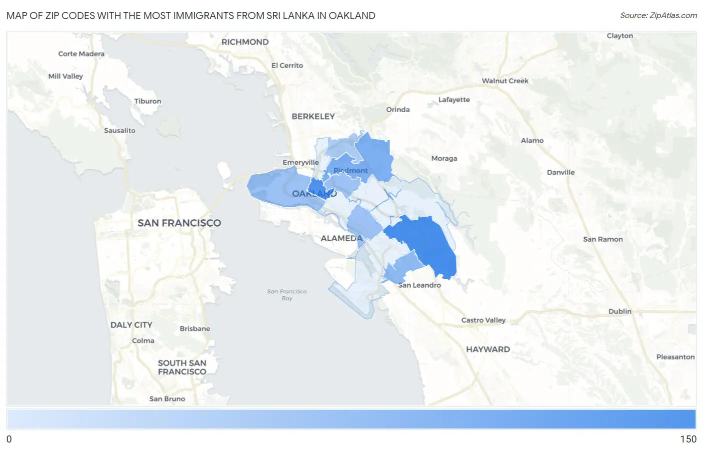 Zip Codes with the Most Immigrants from Sri Lanka in Oakland Map