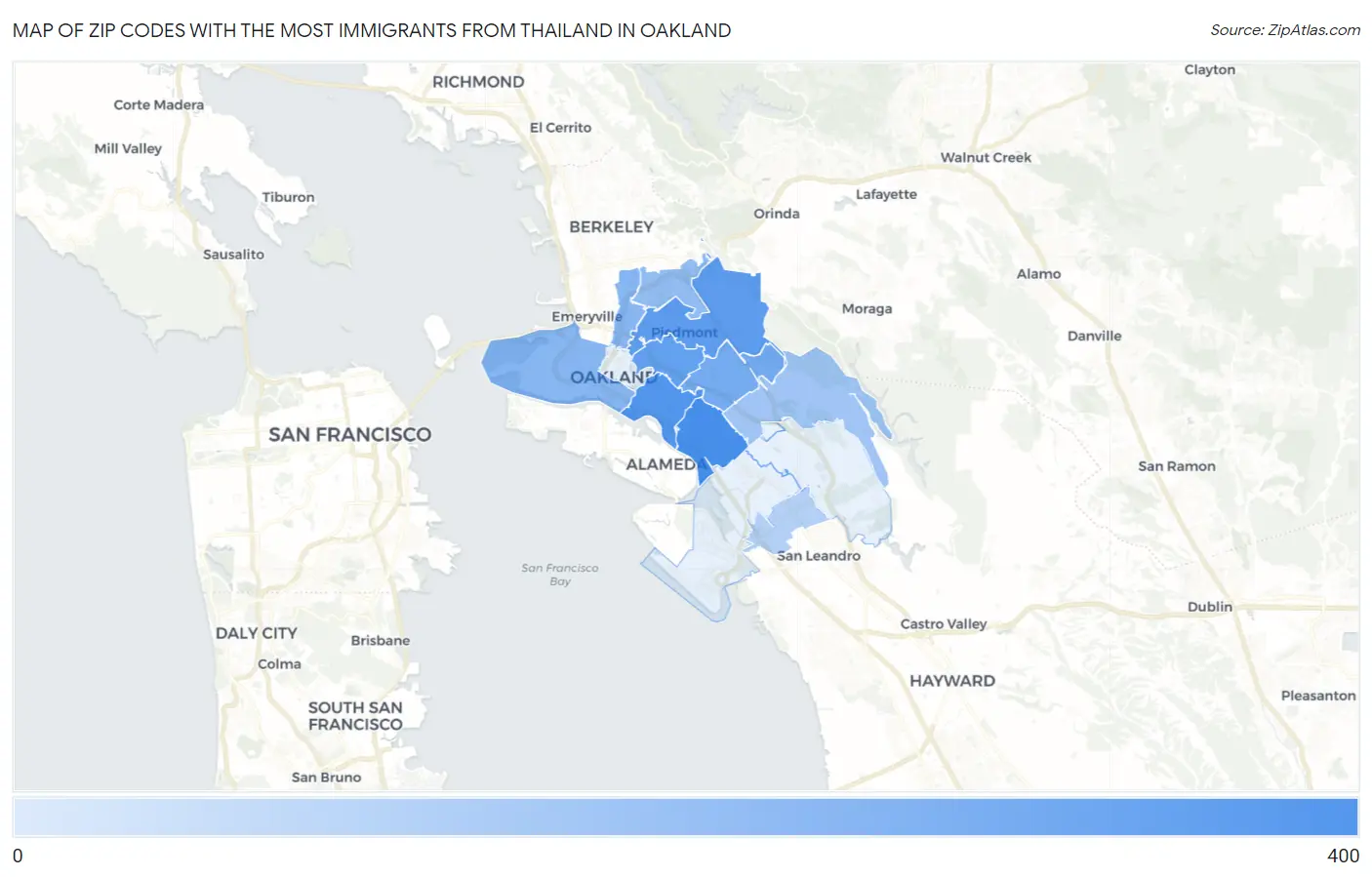 Zip Codes with the Most Immigrants from Thailand in Oakland Map