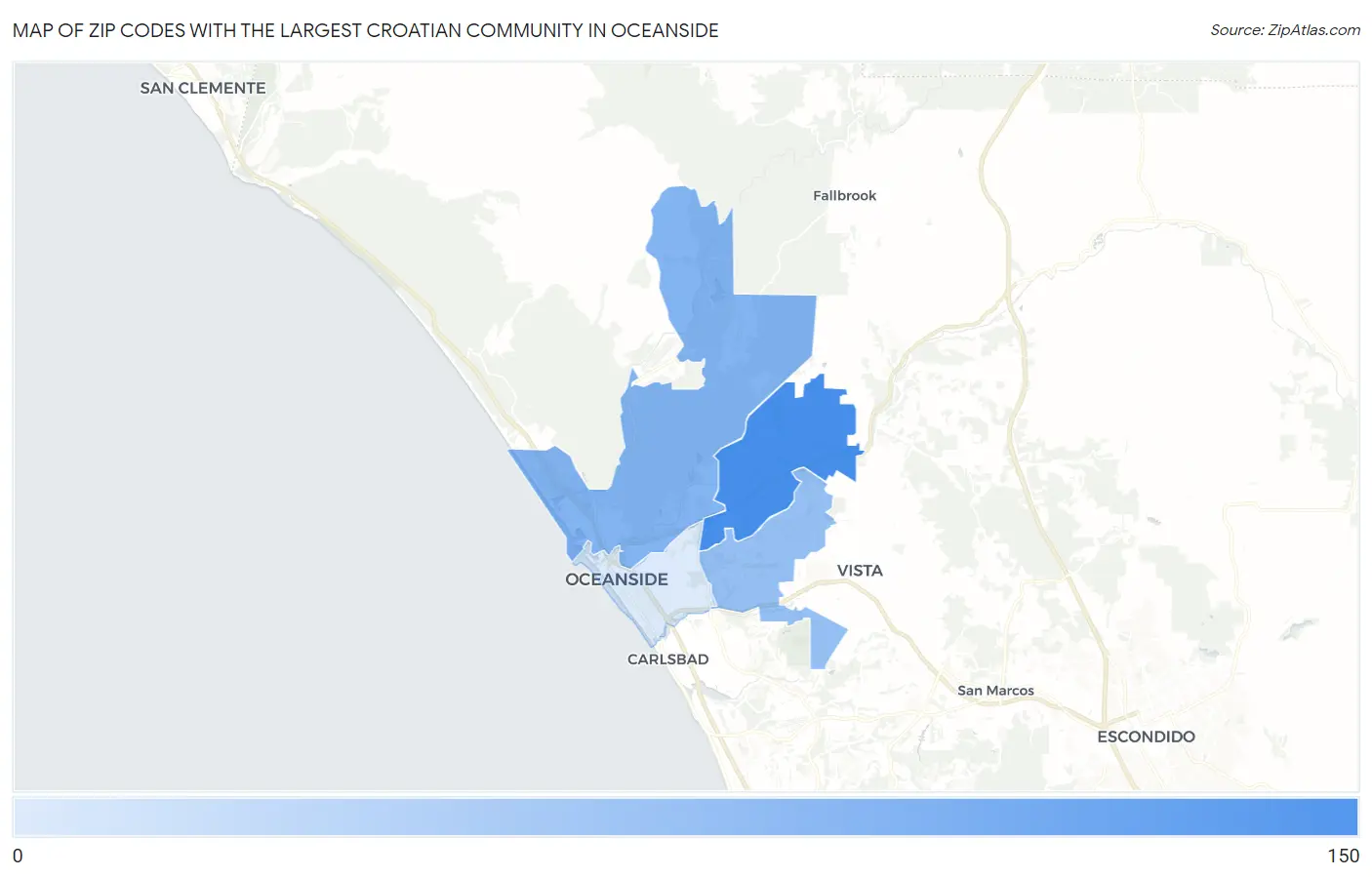 Zip Codes with the Largest Croatian Community in Oceanside Map