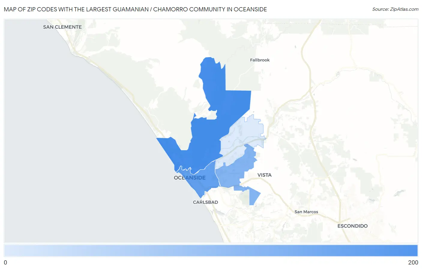 Zip Codes with the Largest Guamanian / Chamorro Community in Oceanside Map
