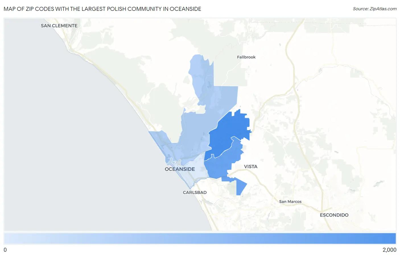 Zip Codes with the Largest Polish Community in Oceanside Map