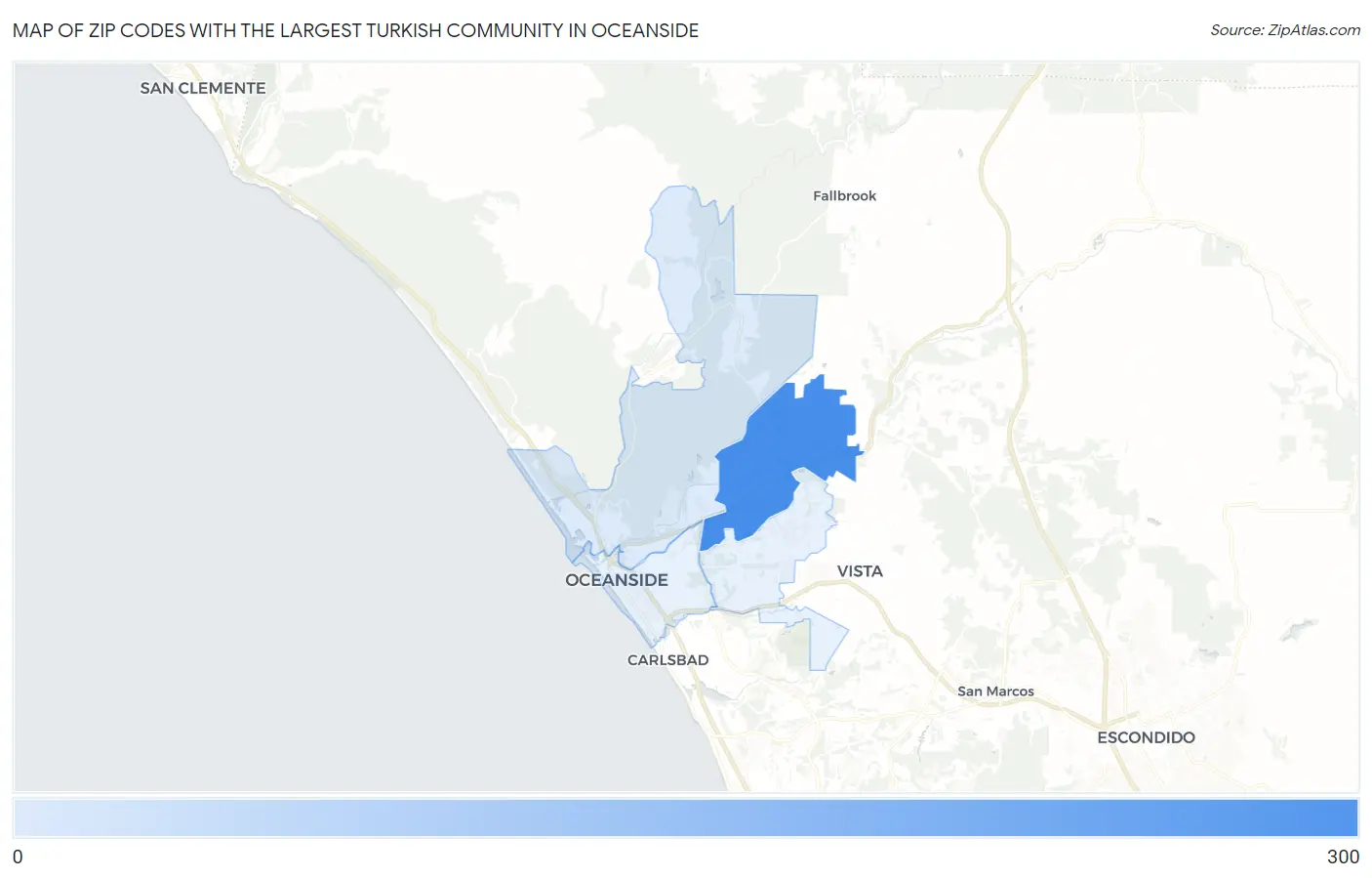 Zip Codes with the Largest Turkish Community in Oceanside Map