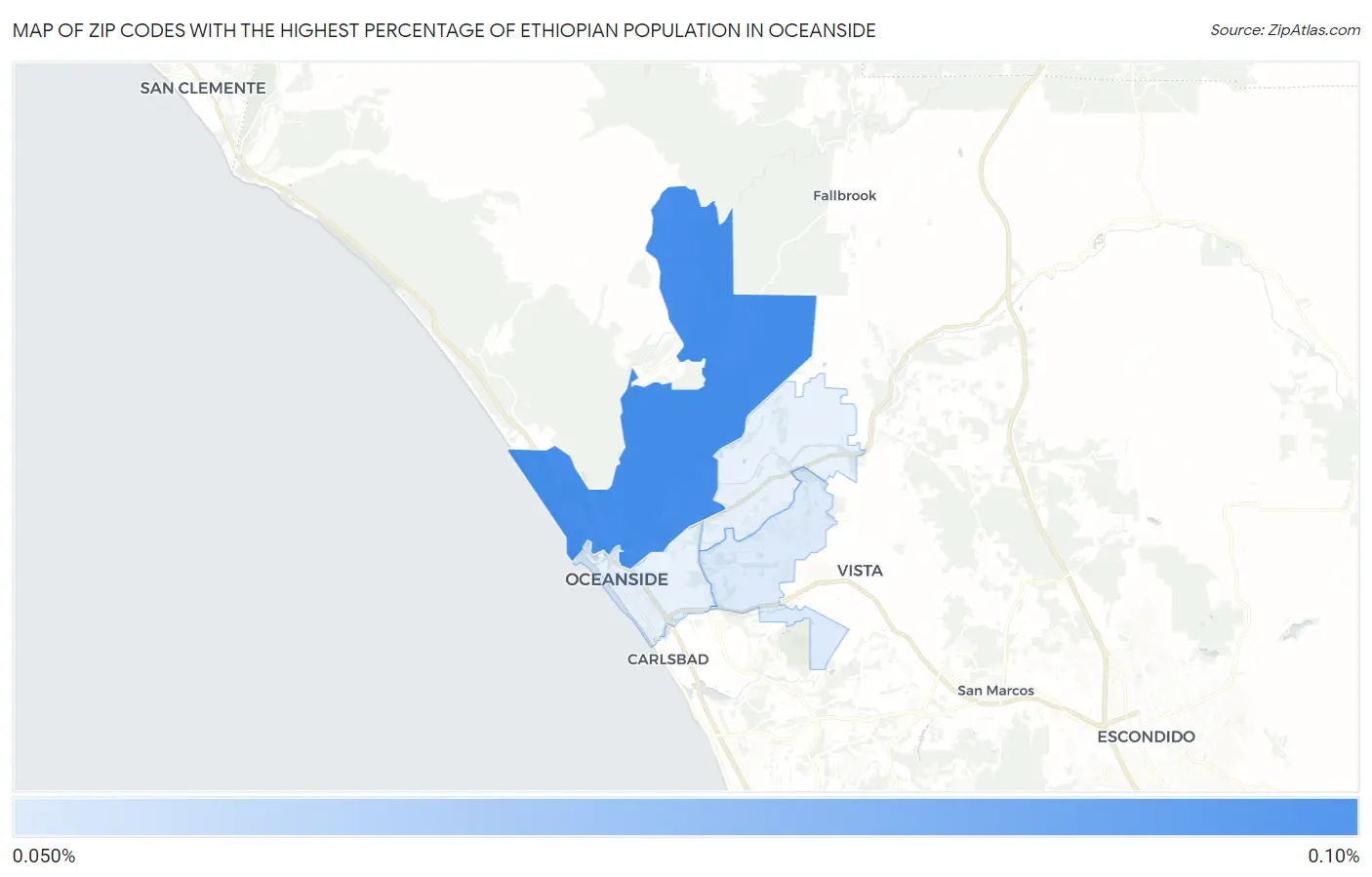 Zip Codes with the Highest Percentage of Ethiopian Population in Oceanside Map