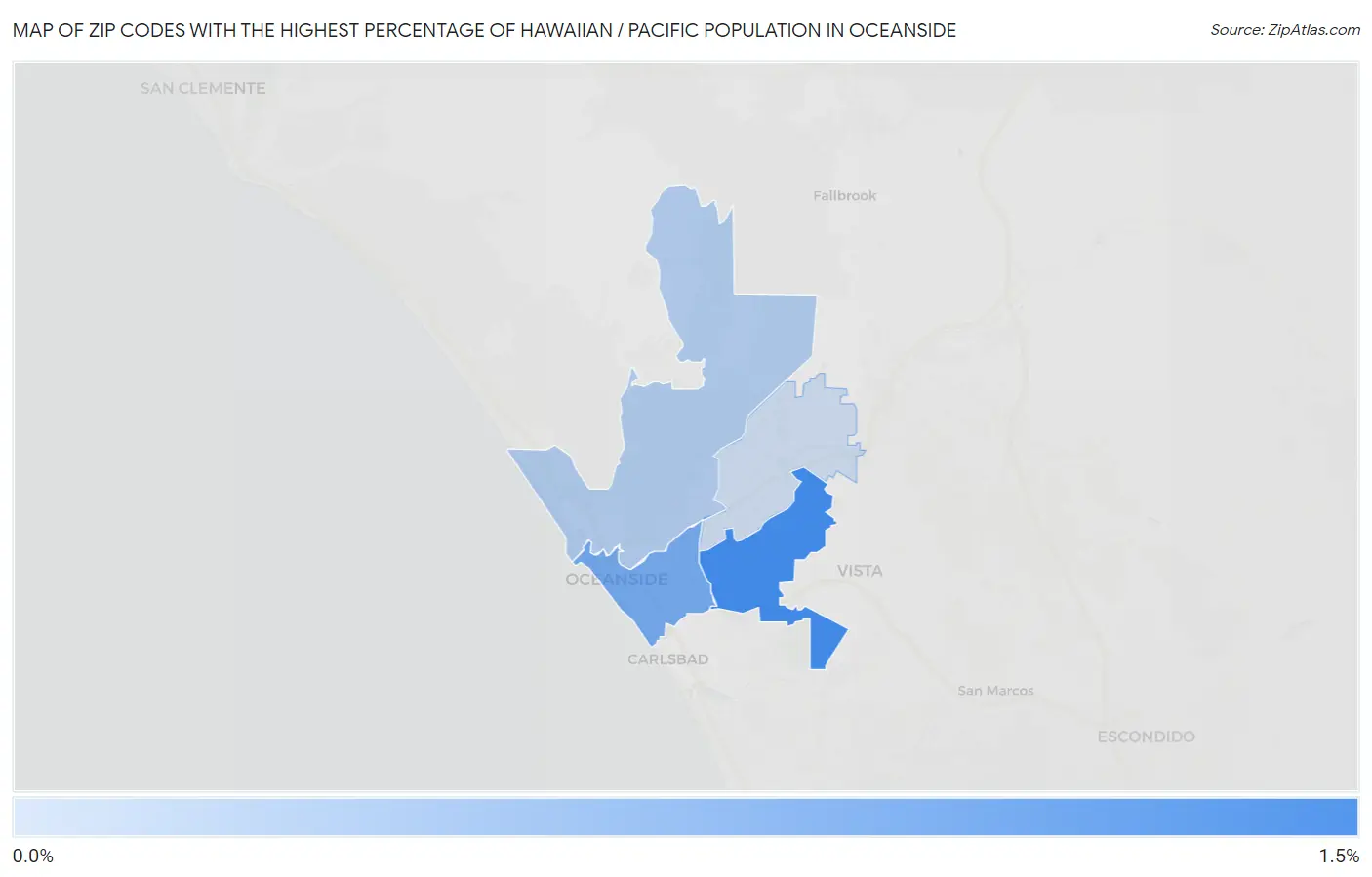 Zip Codes with the Highest Percentage of Hawaiian / Pacific Population in Oceanside Map