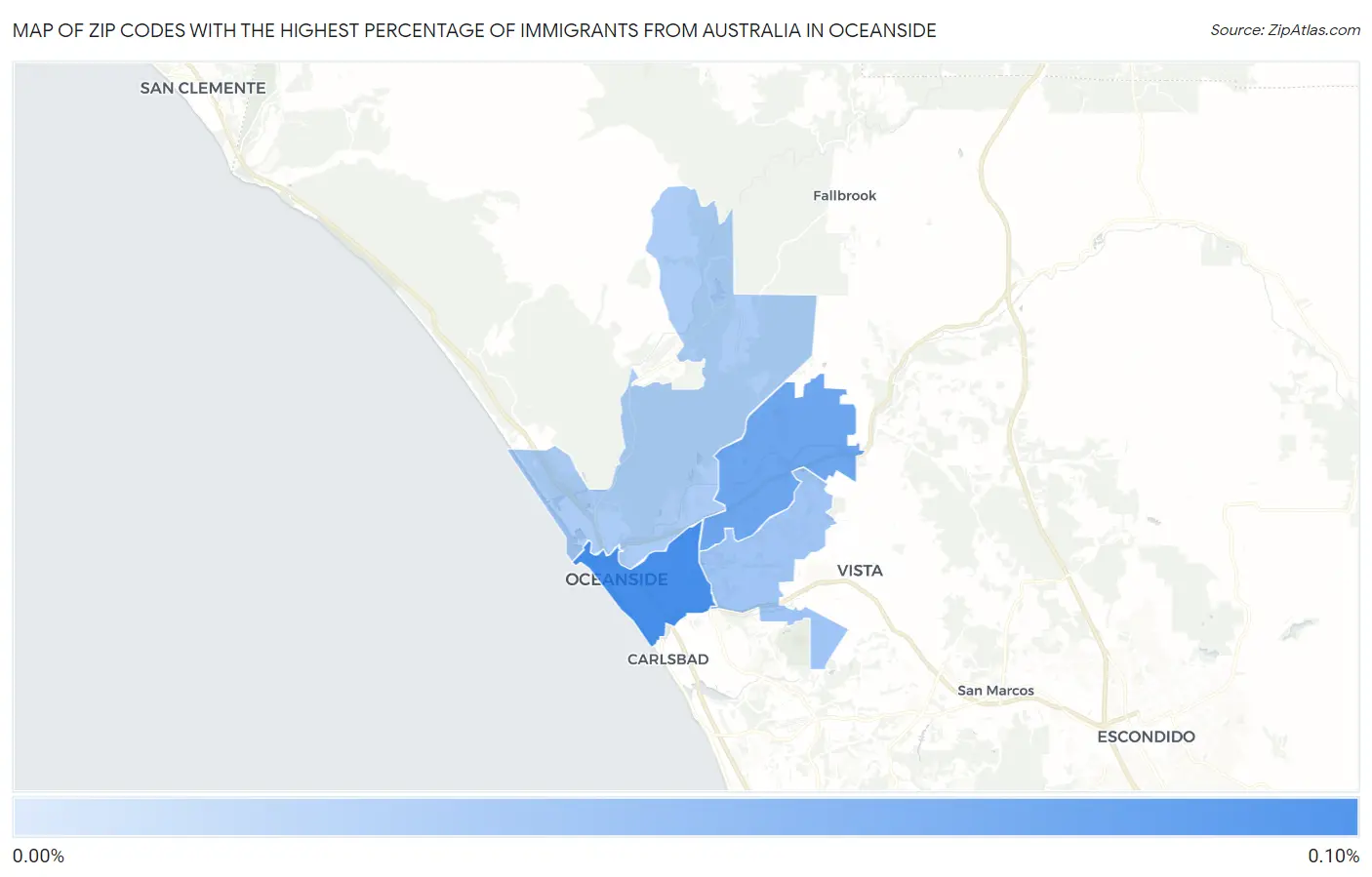 Zip Codes with the Highest Percentage of Immigrants from Australia in Oceanside Map
