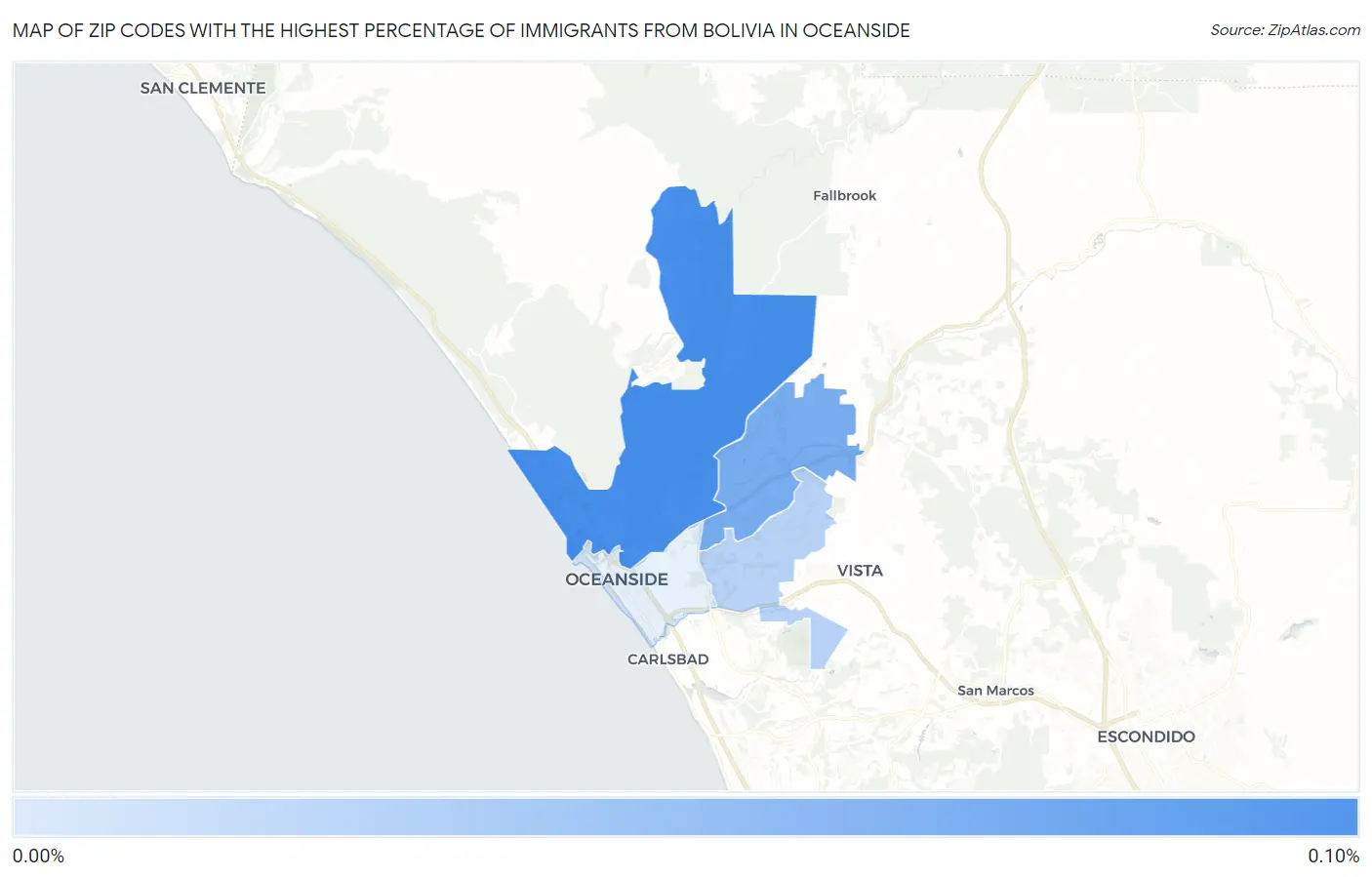 Zip Codes with the Highest Percentage of Immigrants from Bolivia in Oceanside Map