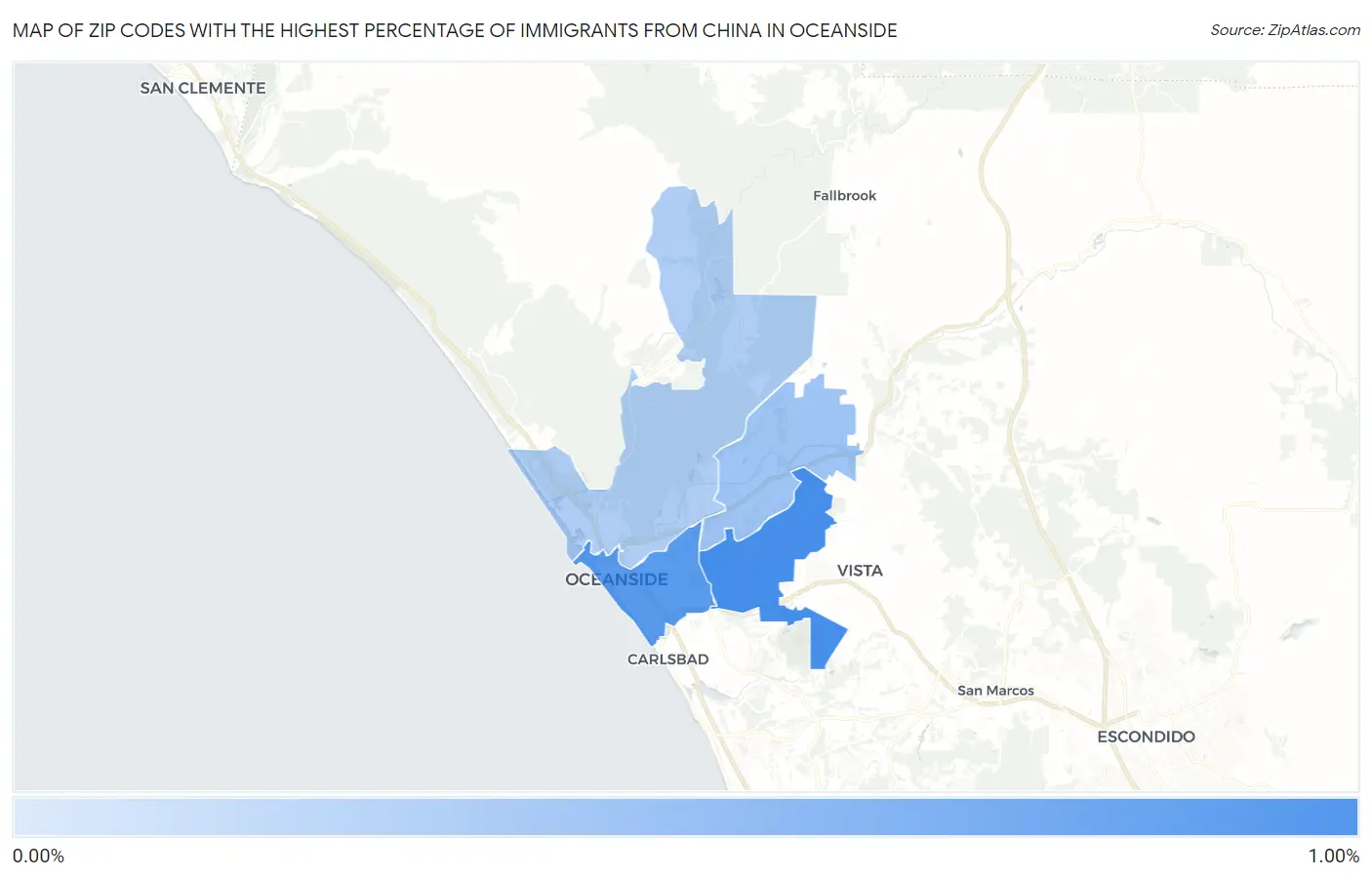Zip Codes with the Highest Percentage of Immigrants from China in Oceanside Map