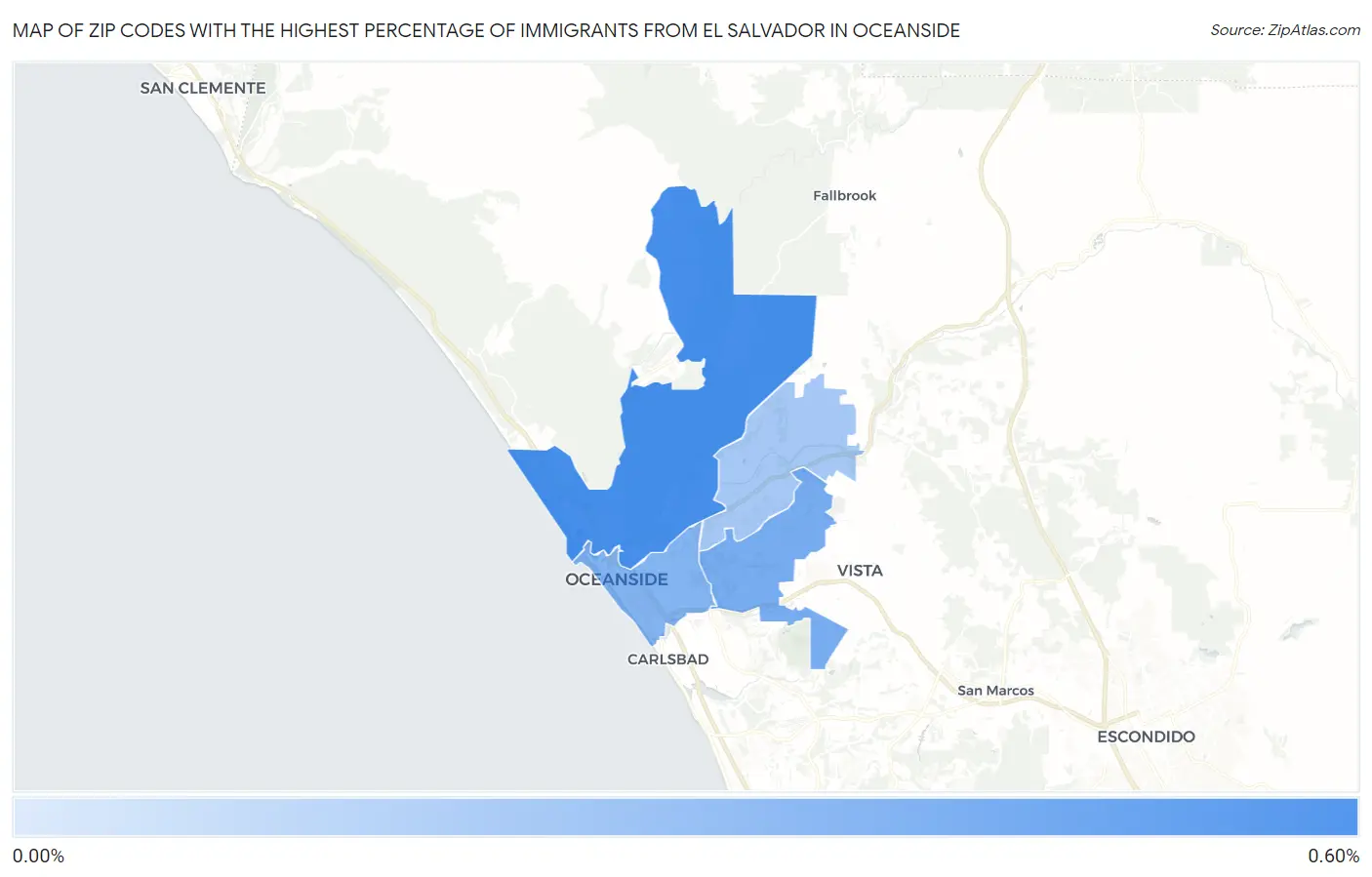 Zip Codes with the Highest Percentage of Immigrants from El Salvador in Oceanside Map