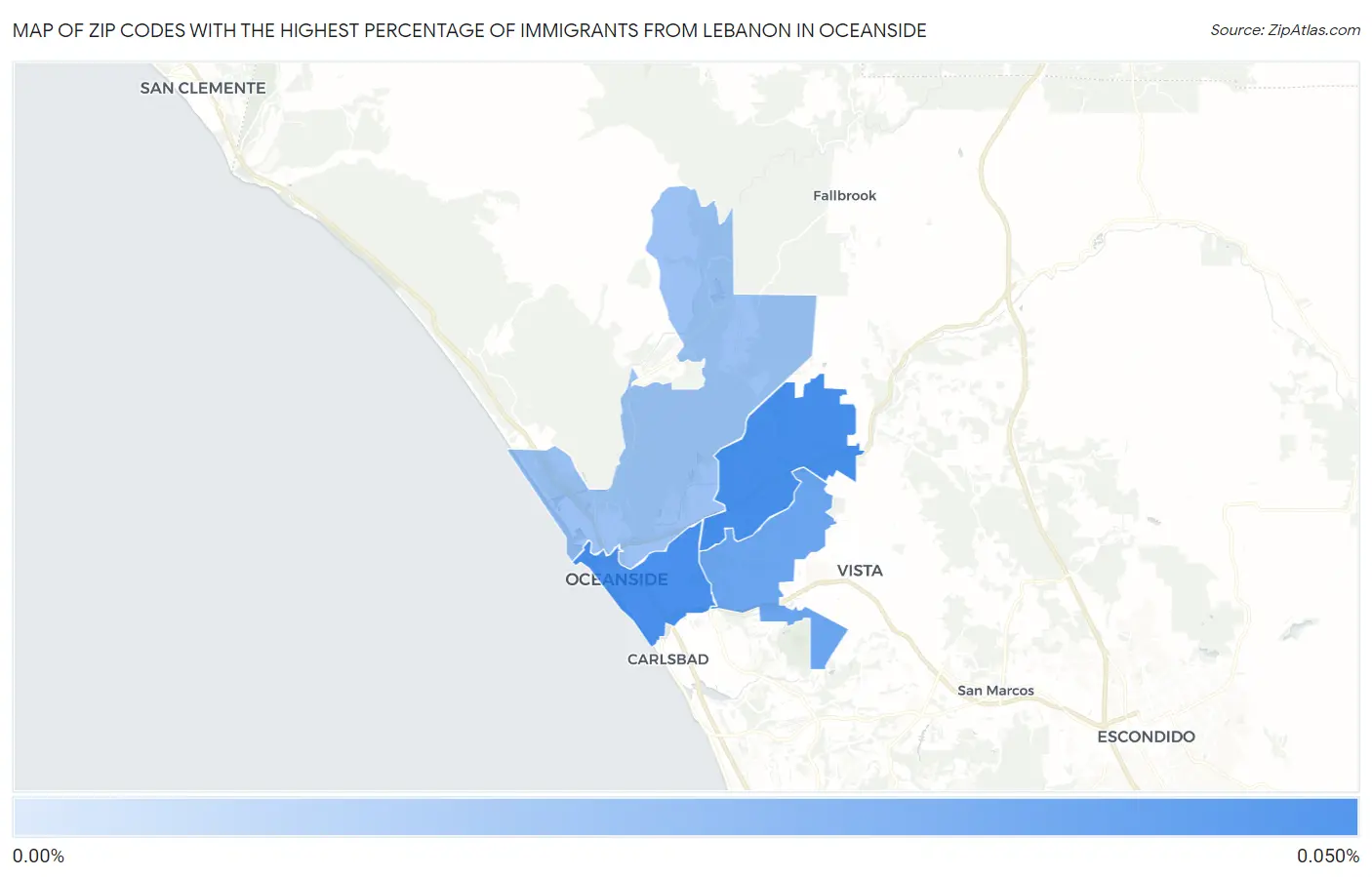 Zip Codes with the Highest Percentage of Immigrants from Lebanon in Oceanside Map