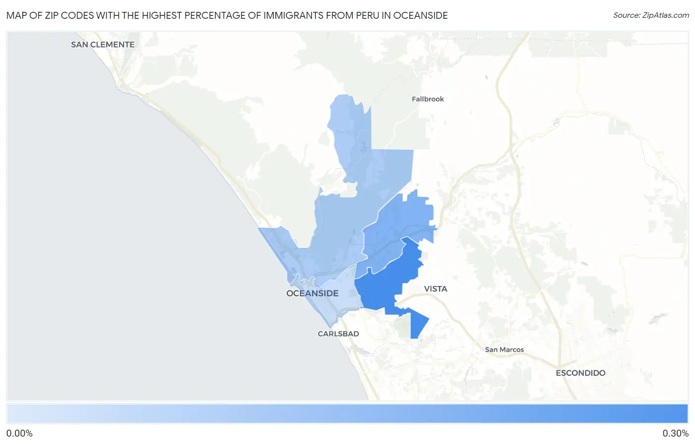 Zip Codes with the Highest Percentage of Immigrants from Peru in Oceanside Map