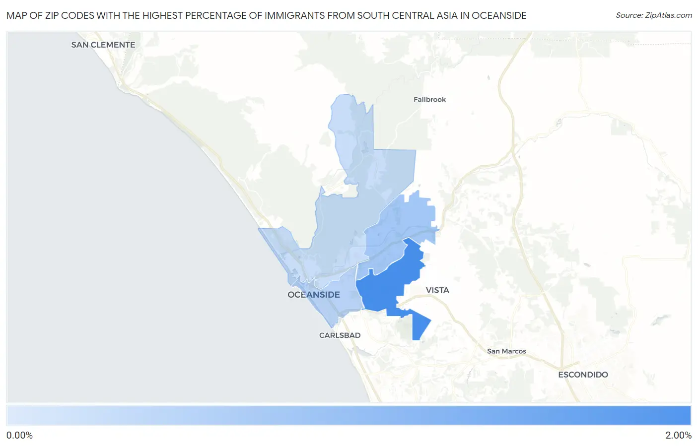 Zip Codes with the Highest Percentage of Immigrants from South Central Asia in Oceanside Map