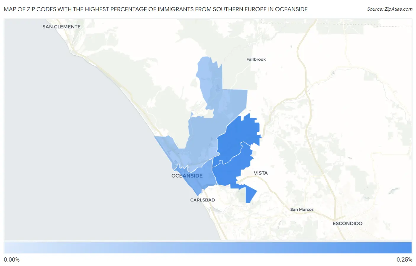 Zip Codes with the Highest Percentage of Immigrants from Southern Europe in Oceanside Map