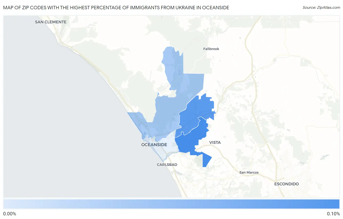 Zip Codes with the Highest Percentage of Immigrants from Ukraine in Oceanside Map