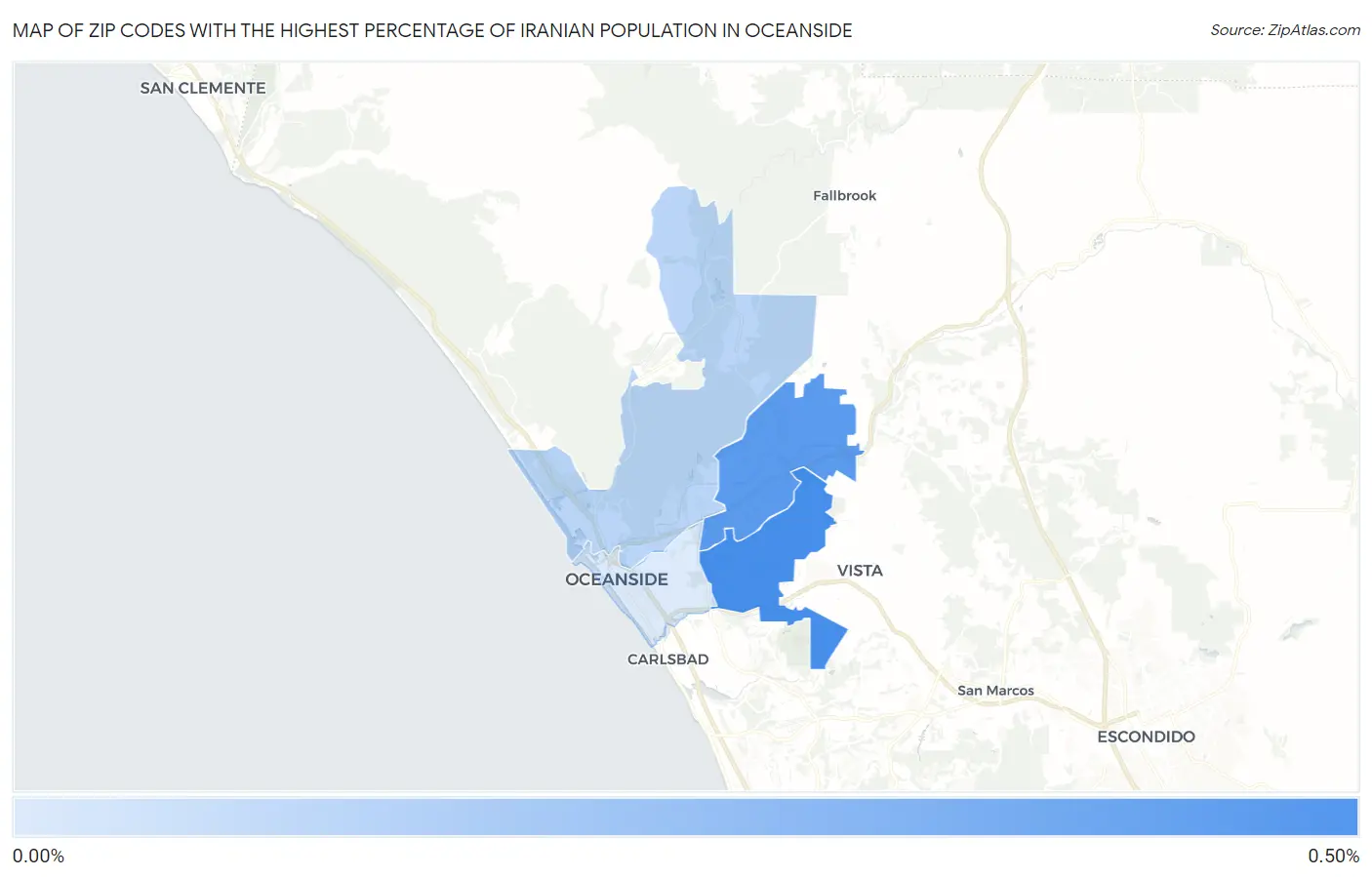 Zip Codes with the Highest Percentage of Iranian Population in Oceanside Map