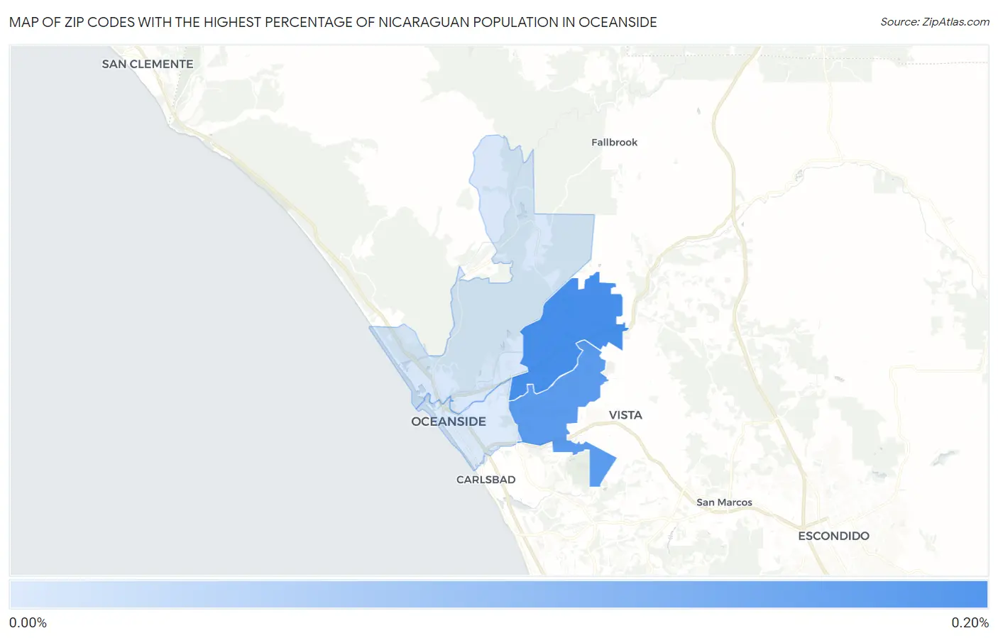 Zip Codes with the Highest Percentage of Nicaraguan Population in Oceanside Map
