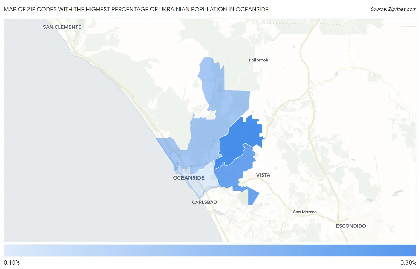 Zip Codes with the Highest Percentage of Ukrainian Population in Oceanside Map