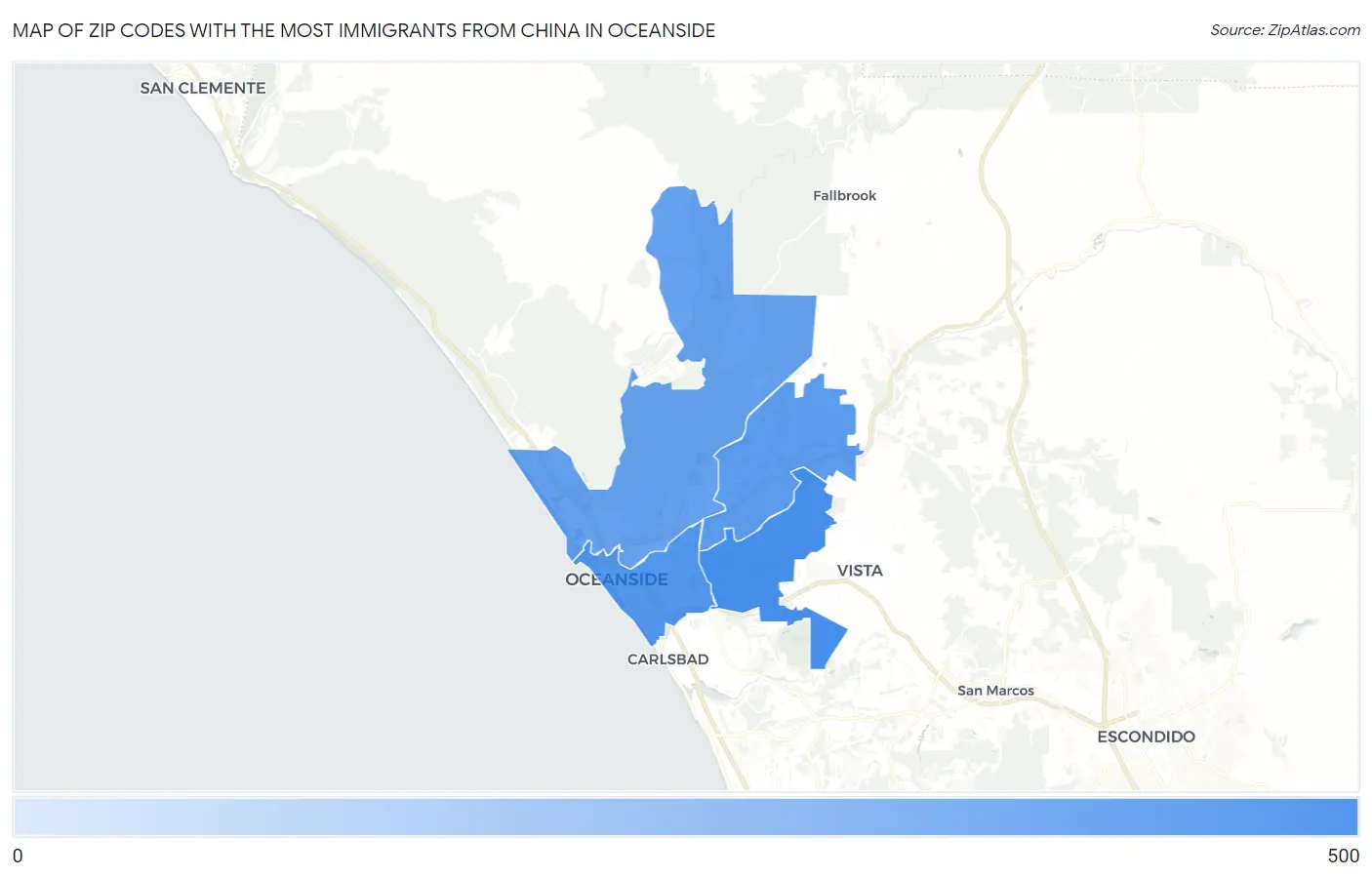 Zip Codes with the Most Immigrants from China in Oceanside Map