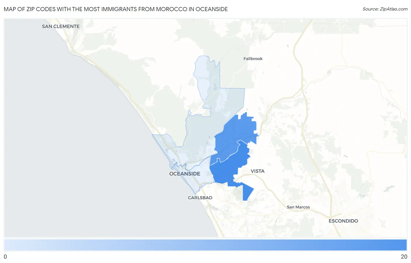 Zip Codes with the Most Immigrants from Morocco in Oceanside Map