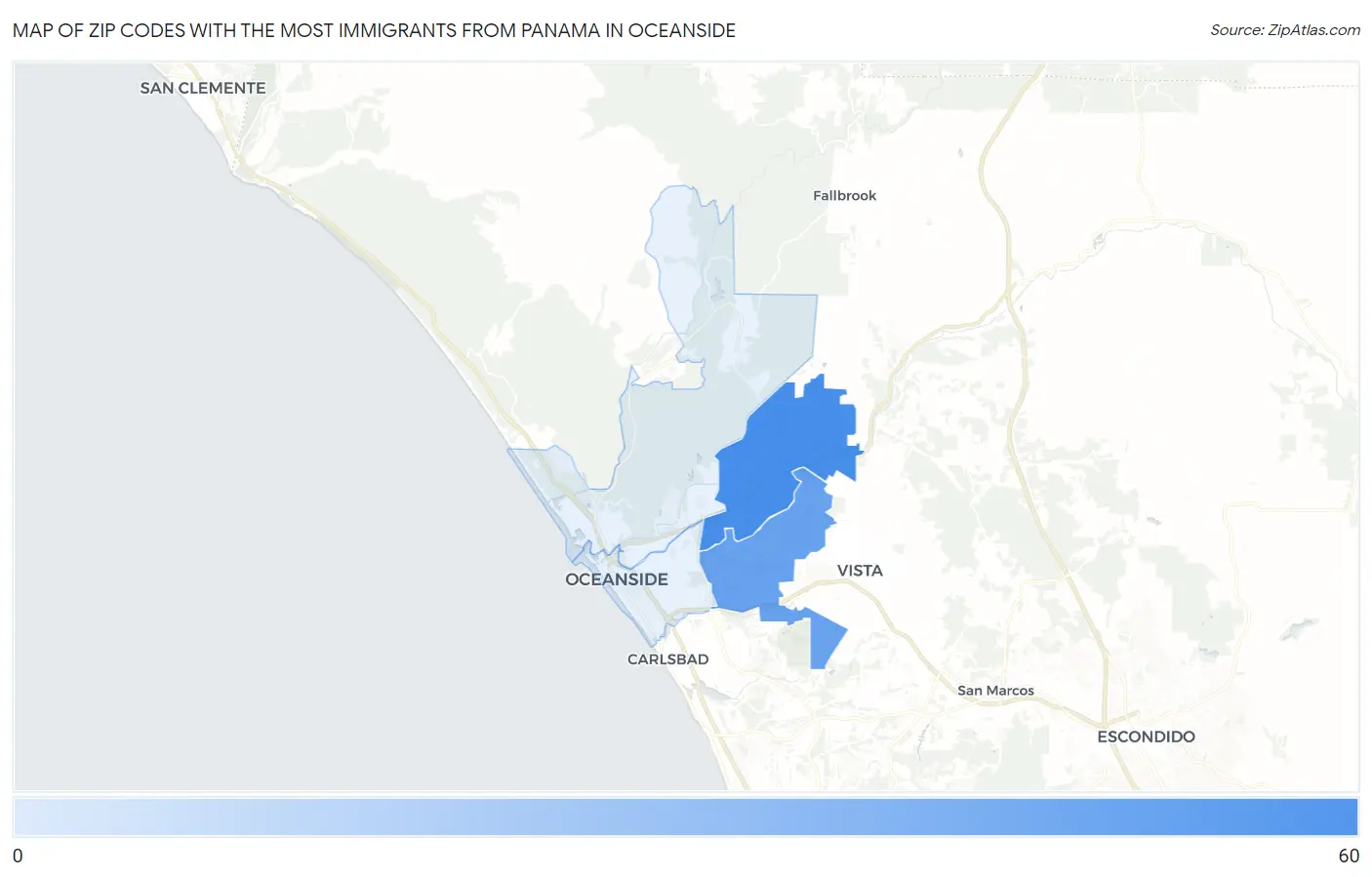 Zip Codes with the Most Immigrants from Panama in Oceanside Map