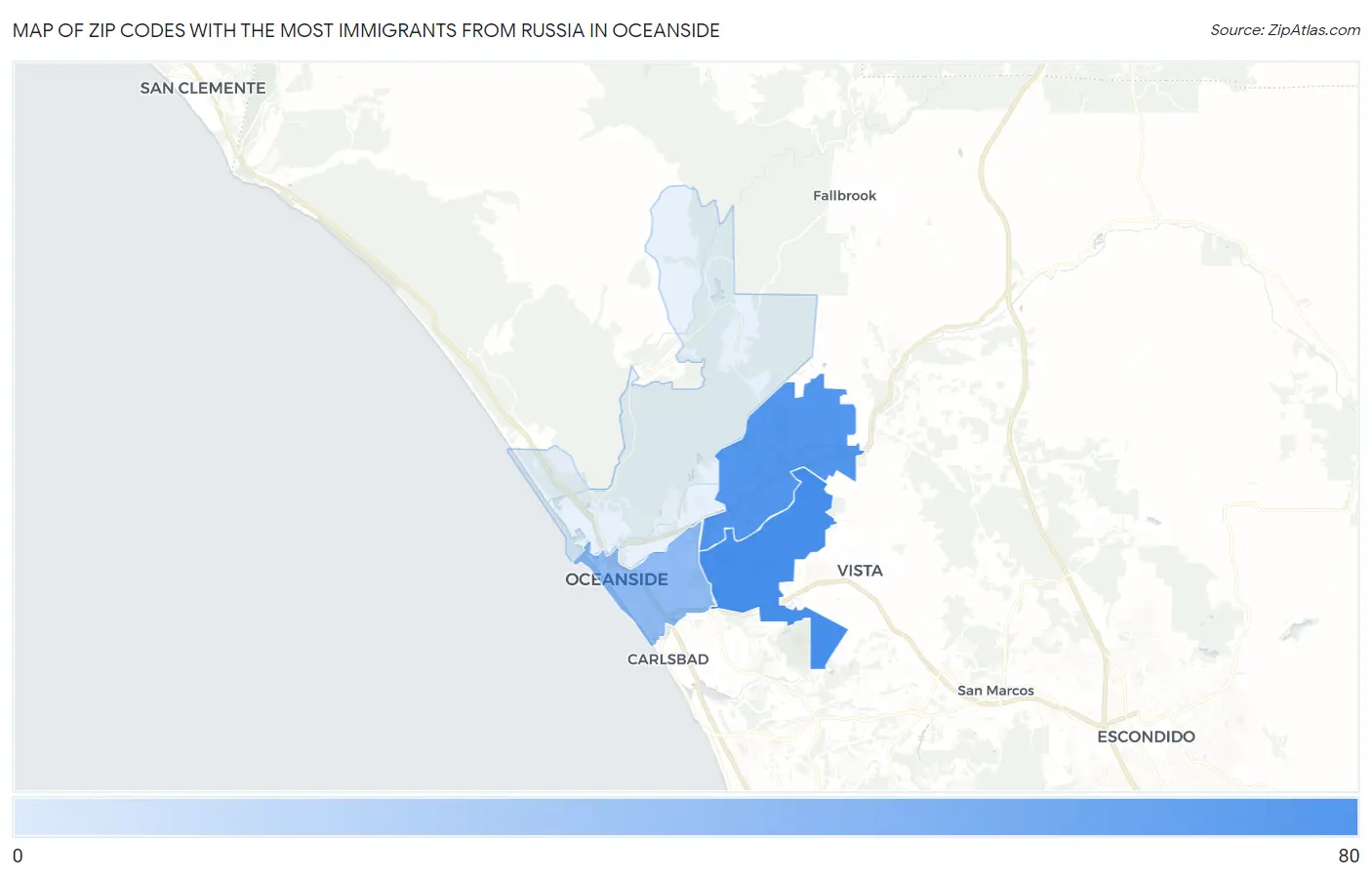 Zip Codes with the Most Immigrants from Russia in Oceanside Map