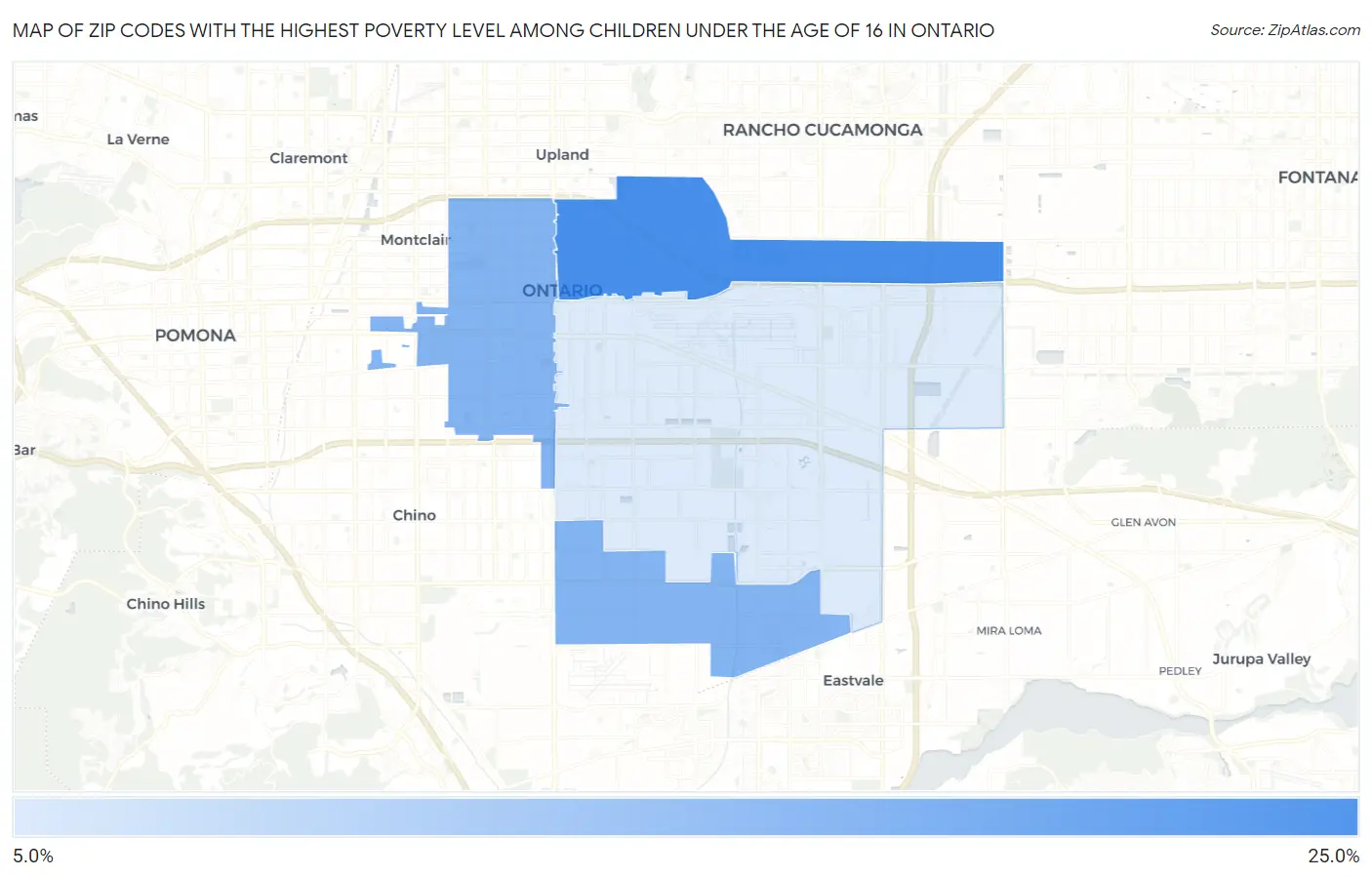 Zip Codes with the Highest Poverty Level Among Children Under the Age of 16 in Ontario Map