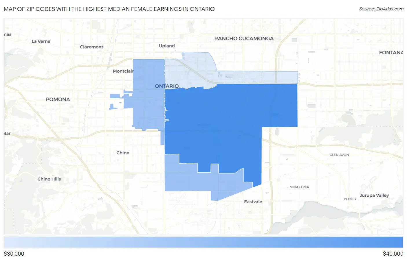 Zip Codes with the Highest Median Female Earnings in Ontario Map
