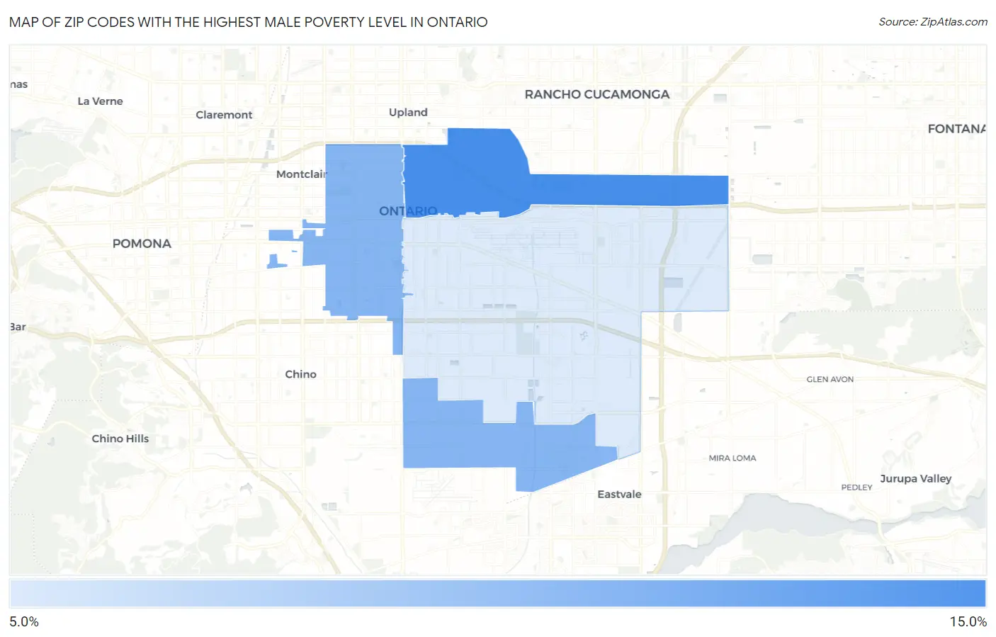 Zip Codes with the Highest Male Poverty Level in Ontario Map