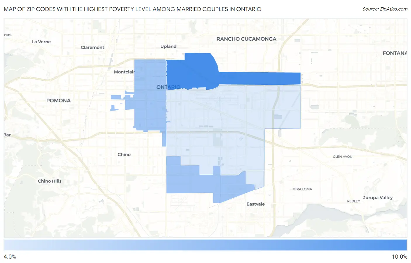 Zip Codes with the Highest Poverty Level Among Married Couples in Ontario Map