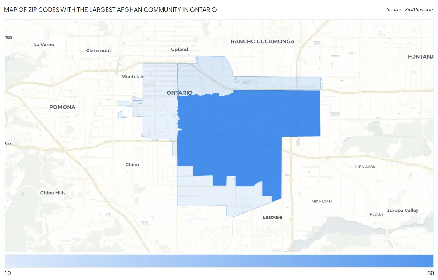 Zip Codes with the Largest Afghan Community in Ontario Map
