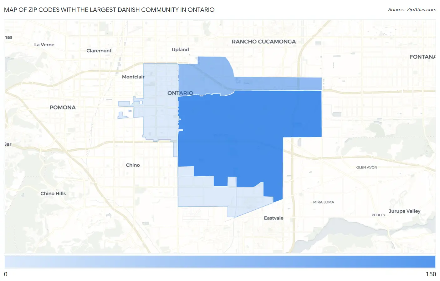 Zip Codes with the Largest Danish Community in Ontario Map