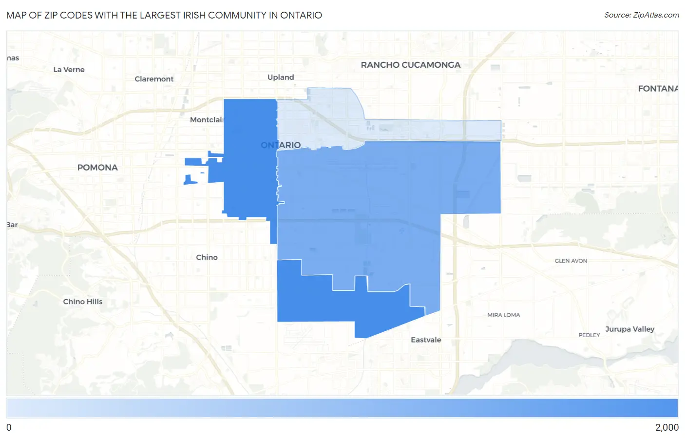 Zip Codes with the Largest Irish Community in Ontario Map