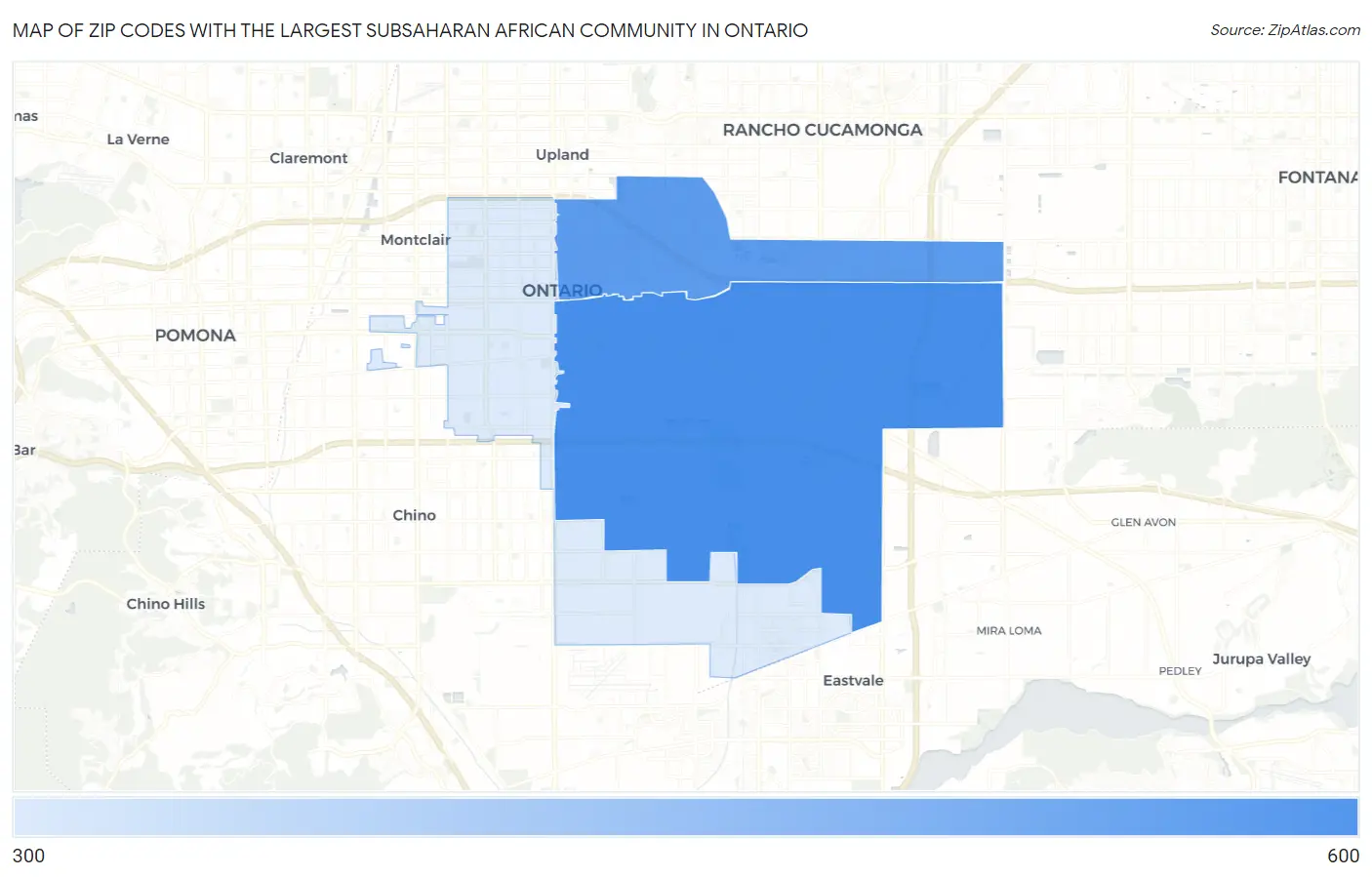 Zip Codes with the Largest Subsaharan African Community in Ontario Map