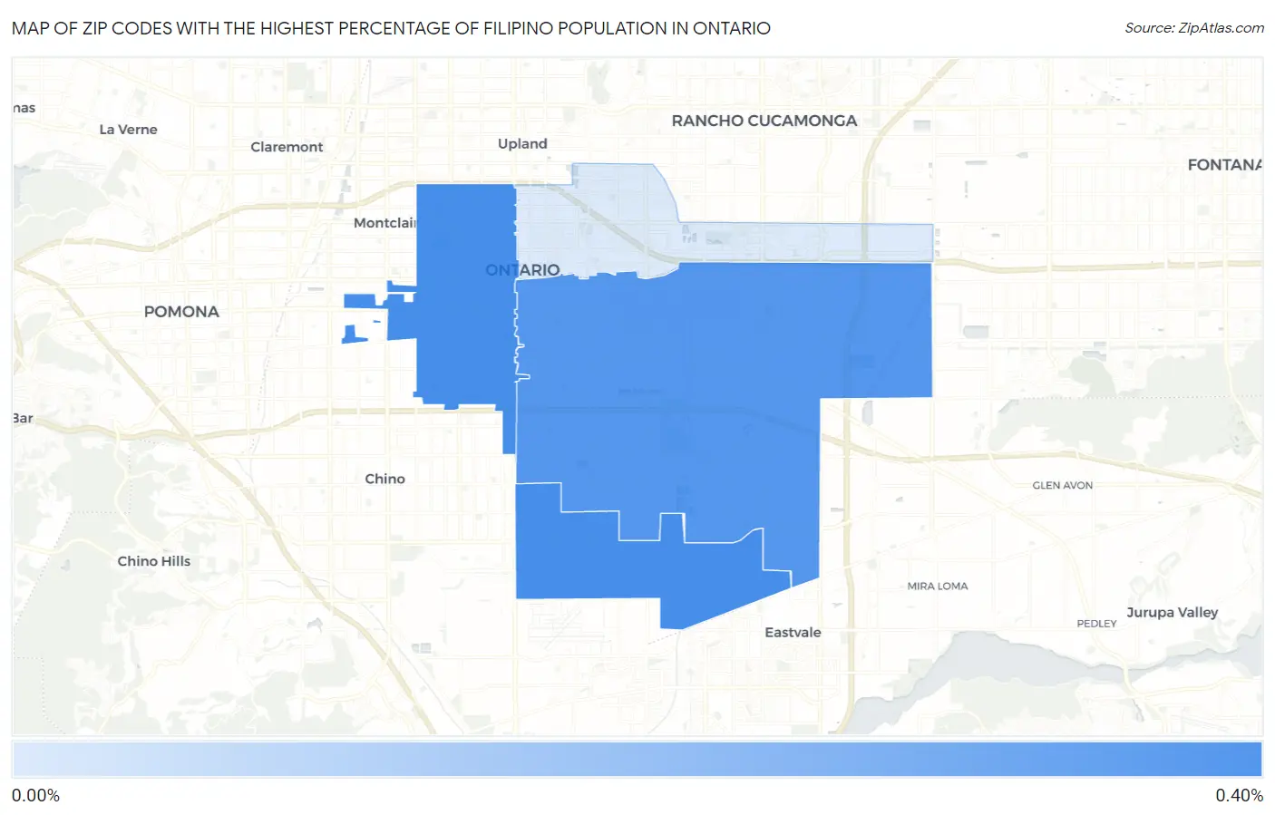 Zip Codes with the Highest Percentage of Filipino Population in Ontario Map