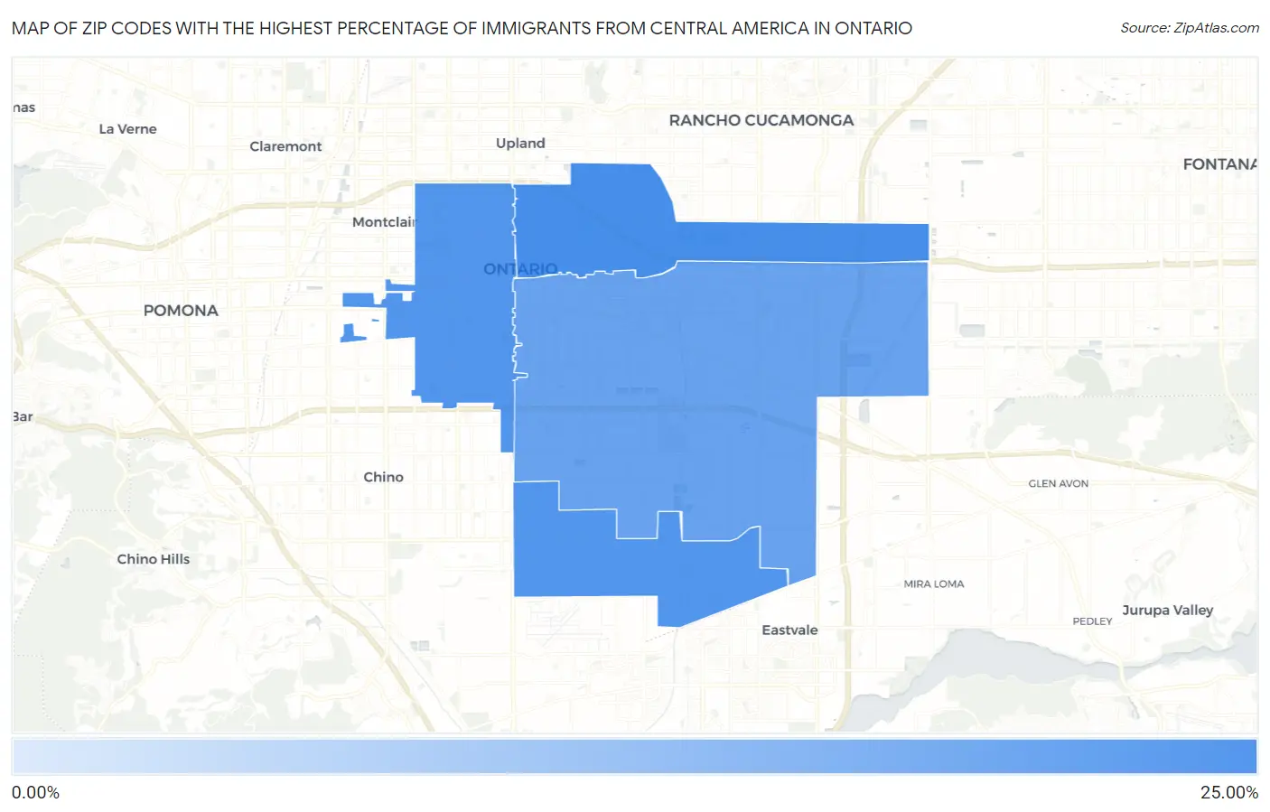 Zip Codes with the Highest Percentage of Immigrants from Central America in Ontario Map