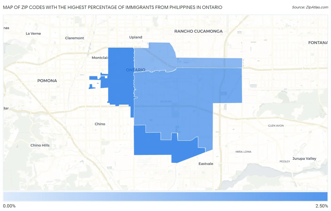Zip Codes with the Highest Percentage of Immigrants from Philippines in Ontario Map