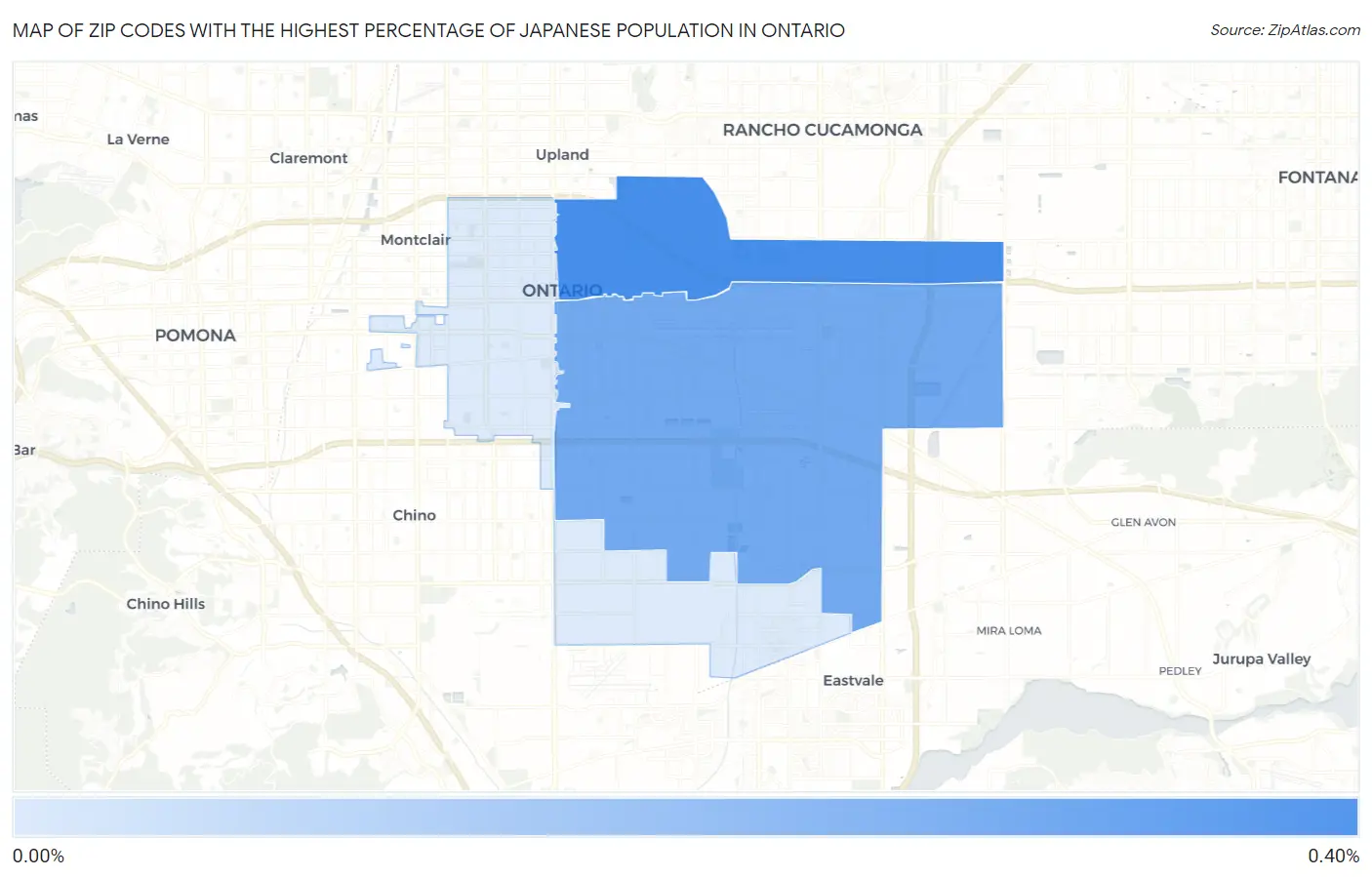 Zip Codes with the Highest Percentage of Japanese Population in Ontario Map