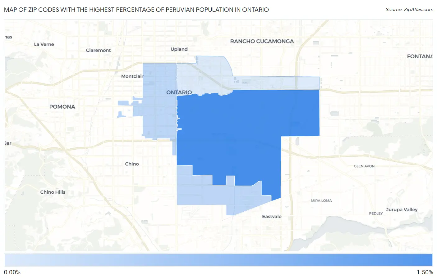 Zip Codes with the Highest Percentage of Peruvian Population in Ontario Map